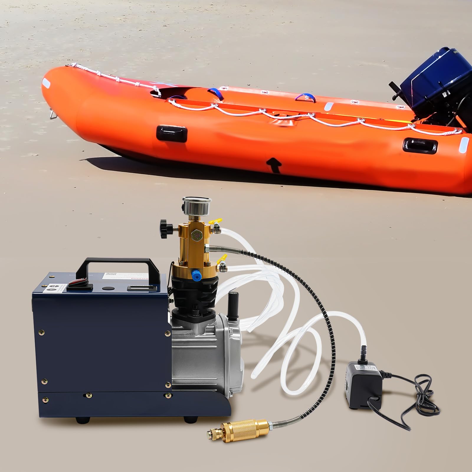 Pompe à compresseur électrique PCP 1800 W Compresseur d'air haute pression pour carabines à air comprimé PCP, 30 Mpa, 80 l/min, sans huile, refroidi à l'eau, avec accessoires pour pistolet à air