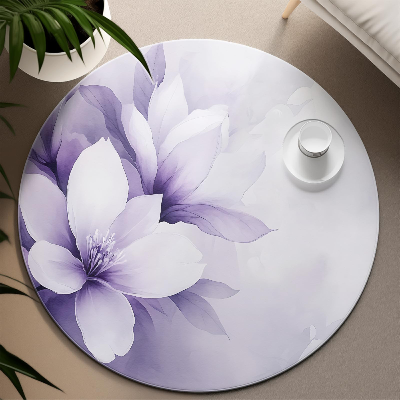 Tapis ronds chic lavable fini les taches avec le motif magnolia pour restaurant