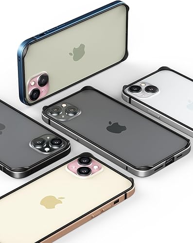 Miniatura 9 de Funda delgada de metal para iPhone 15, interior de TPU suave + parachoques chapado en metal compatible con carga inalámbrica a prueba de golpes con