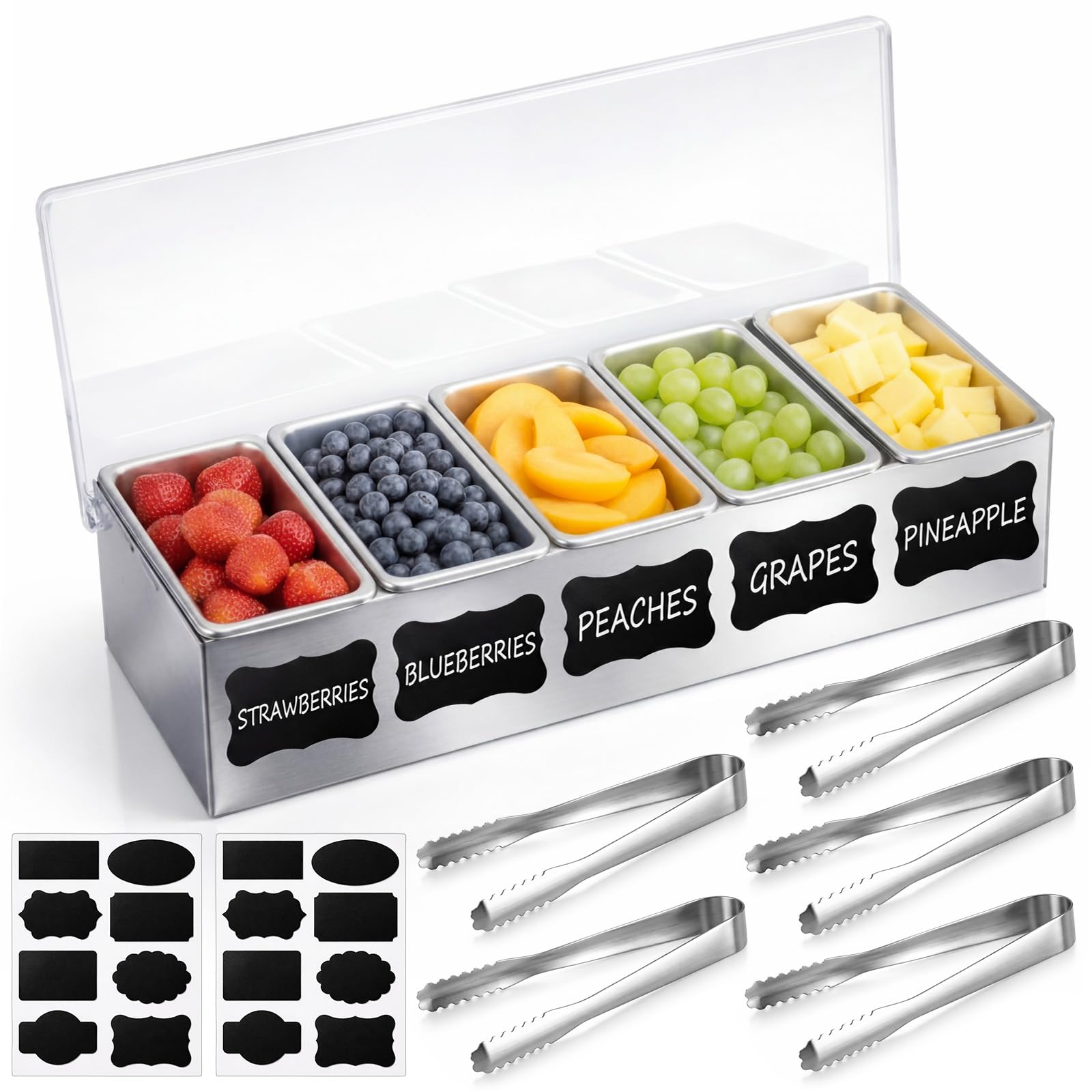 Plateau de garniture en acier inoxydable haut de gamme LemonRoad 38 cm pour buffet froid