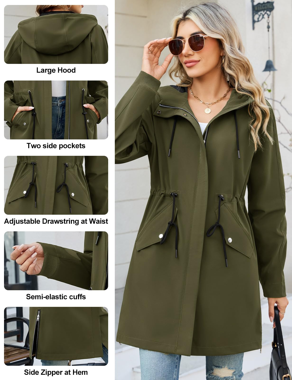 Tuopuda Veste Femme mi Saison Légères Blousons avec Capuche Outdoor Manteau avec Zippé Parka Printemps Automne Décontracté Outwear