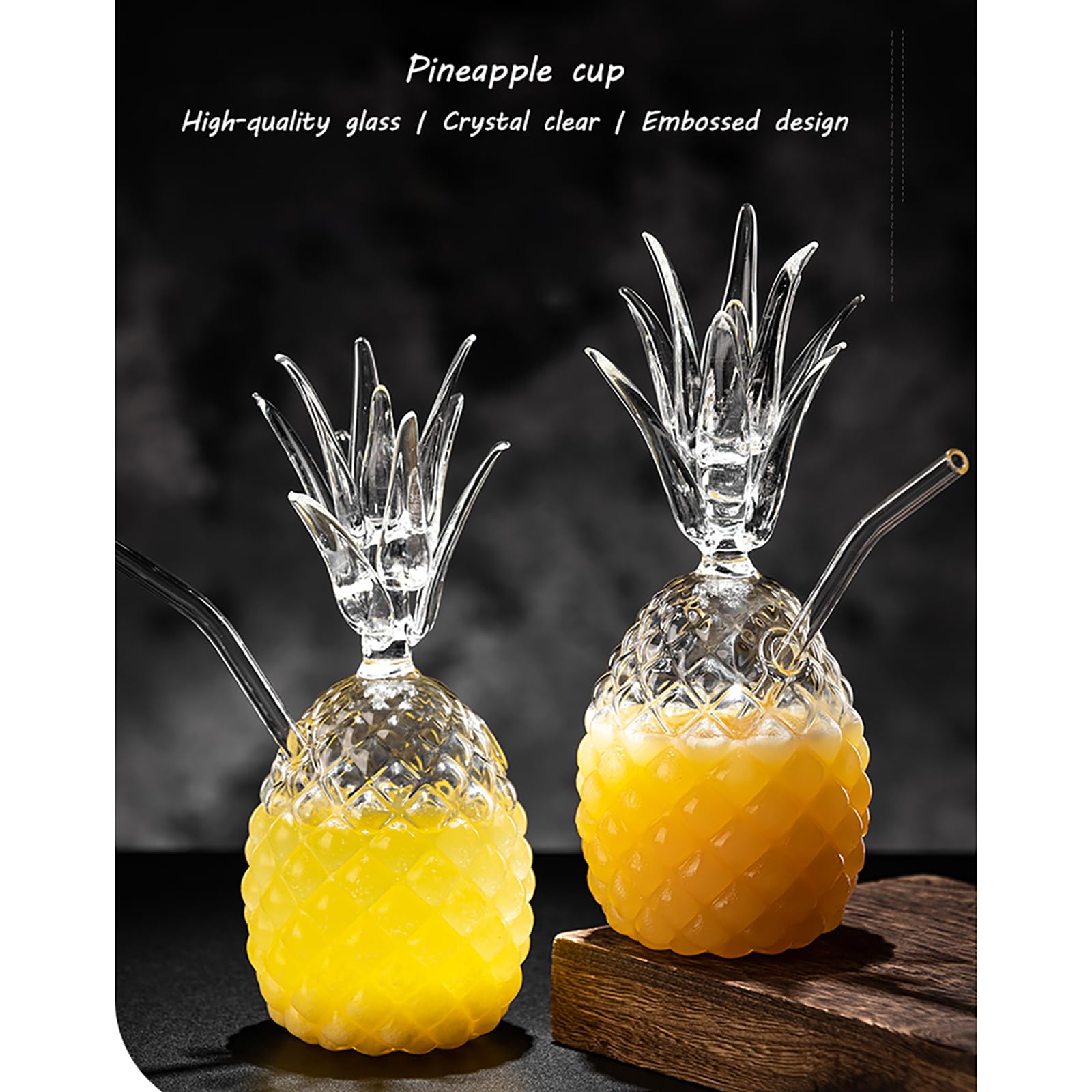 QVK Creative Pineapple Shaped Cocktail Glass, Personalized Bar Glass With Straw, Glassware Cocktail Glass, Suitable for Wine, Juice, Milk, Water, Bar, Party, Etc (1 pack)