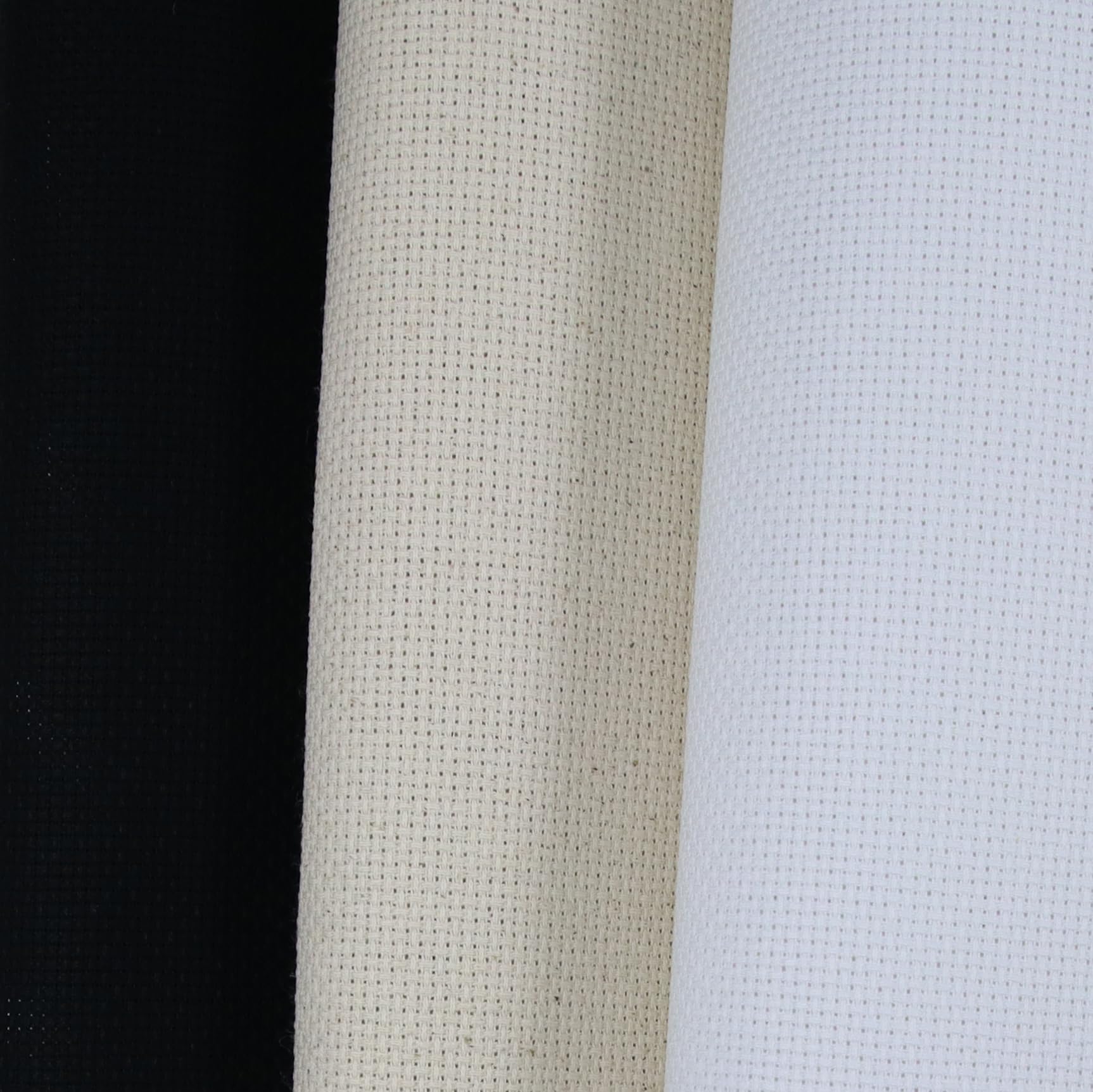 KCS 3 pc of 15" x 18"(38cmx45cm) Counted Cross Stitch Cotton Aida Cloth Needlework Rolled Fabric Box,14CT,White+Oatmeal+Black