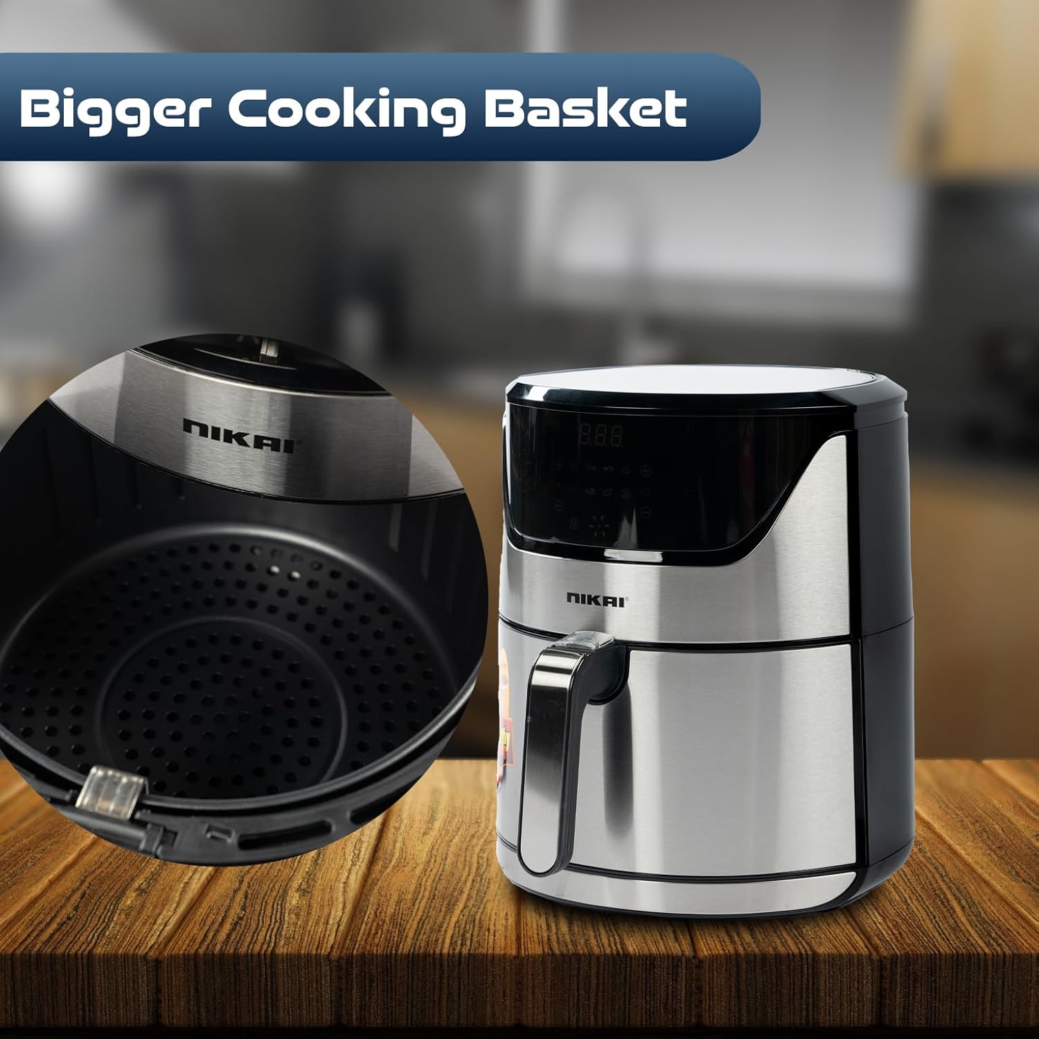 الأصلي - مقلاة هوائية رقمية من نيكاي، 6 لتر، 1800 واط، لون فضي... - view 7