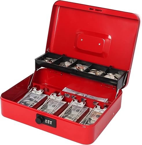 Vista 93 de Jssmst - Caja de efectivo de metal grande con bandeja de dinero,Caja de bloqueo Blanco con cerradura de combinación