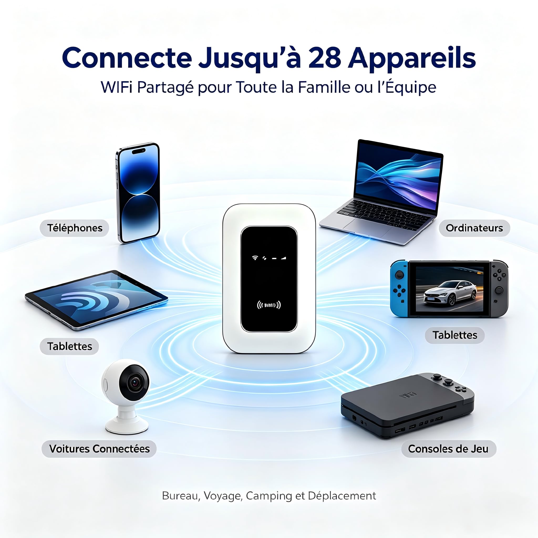 Routeur WiFi Nomade 5G Portable Déverrouillé pour Carte SIM, Prêt à l'emploi, Hotspot Mobile Jusqu'à 300 Mbps, Connecte 28 Appareils, Internet de Voyage sans Abonnement