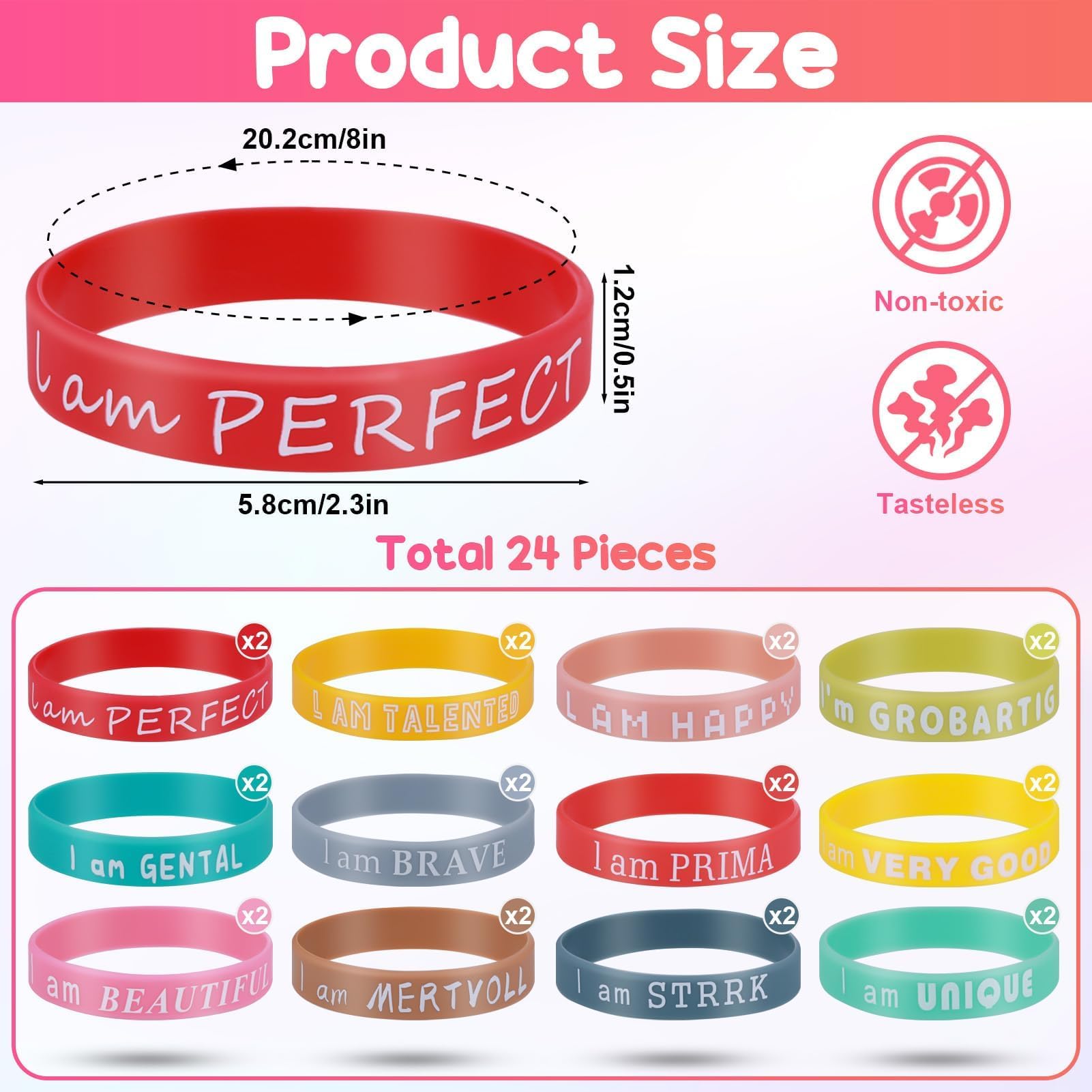 24 Braccialetti Silicone Motivazionali In Tedesco - Frasi Ispiratrici Per Regali - Foto 11