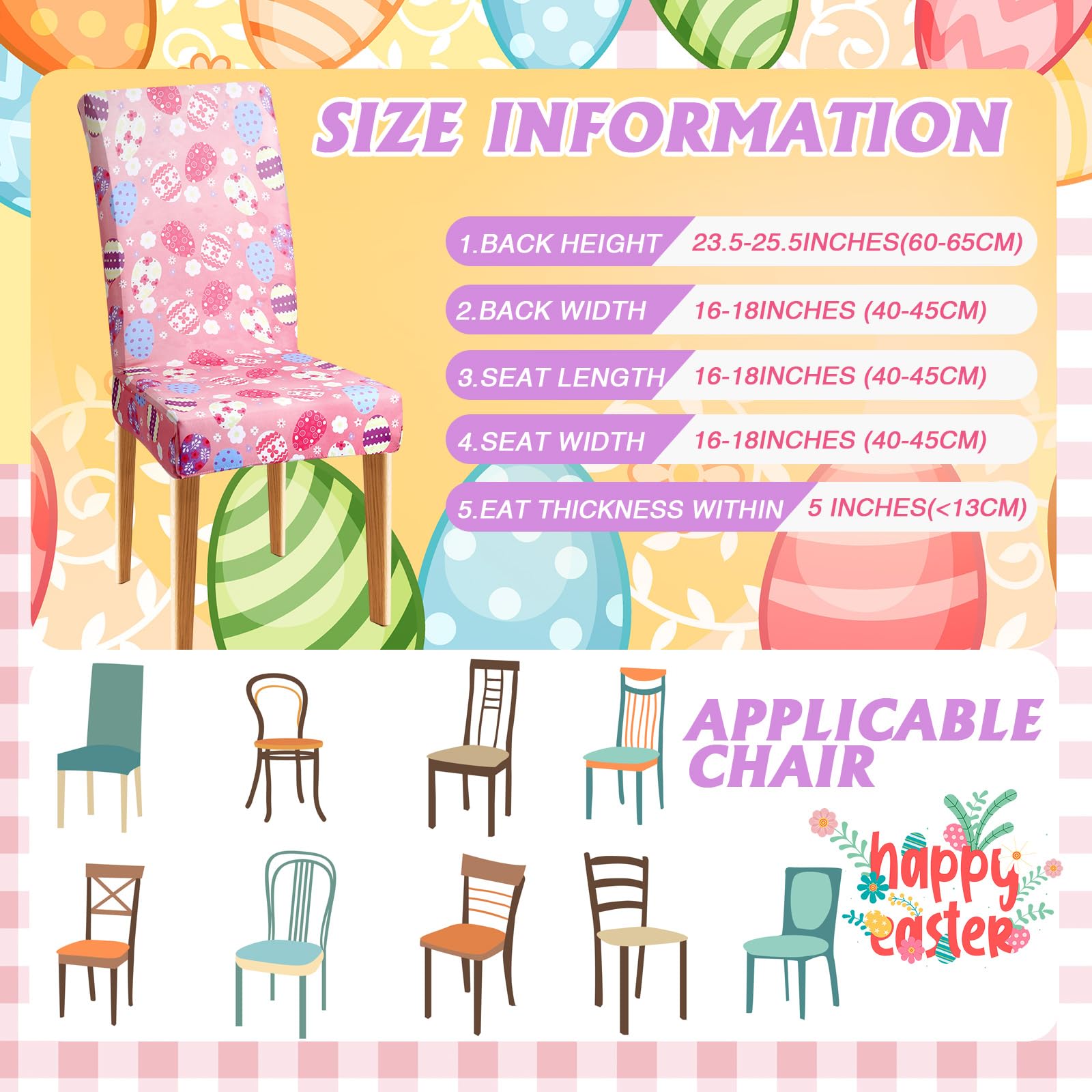 SmoothNovelty 6 Pcs Easter Chair Covers Dining Chair Slipcover Bunny Egg Flower Removable Seat Covers Pink Buffalo Plaid Washable Spring Seat Chair Protector Cover for Room Kitchen Easter Party Decor