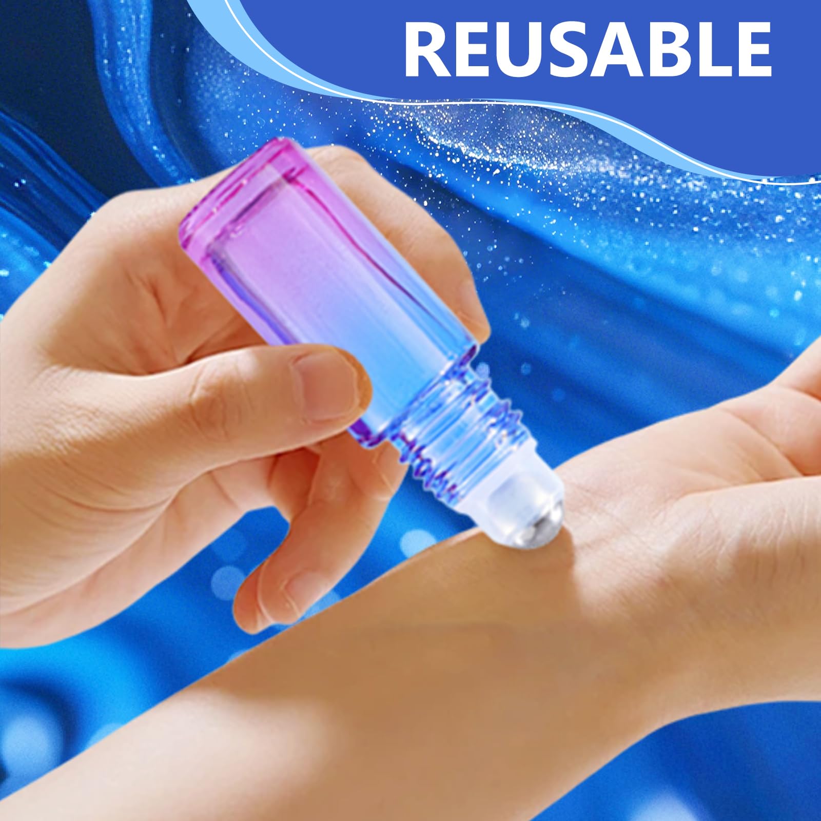 Botellas de rodillo de aceites esenciales: 25 unidades de 5 ml de color en botella vacía con embudo y abridor y paja, botellas de rodillo de cristal, para aceites esenciales de aromaterapia