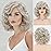 RENERSHOW Short Sliver Gray Curly Wigs for White Women Grey Mix Little Light Brown Wavy Bob Wig with Curtain Bangs Heat Synthetic Daily to Party Womens Wig