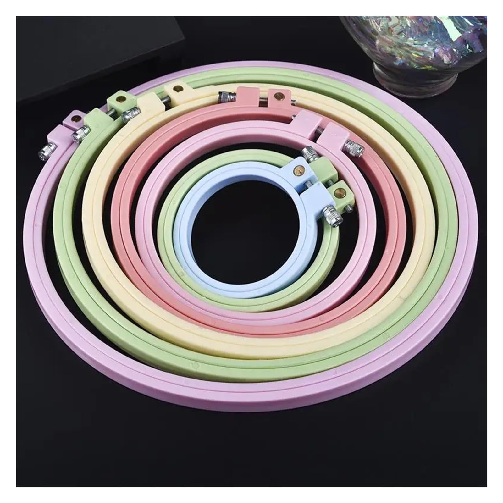 MRKU Soporte para Bastidor de Bordado DIY, Kit de Costura para Punto de Cruz, Mini Herramienta de Costura, Juego de Marco de plástico Redondo para Manualidades con Aguja