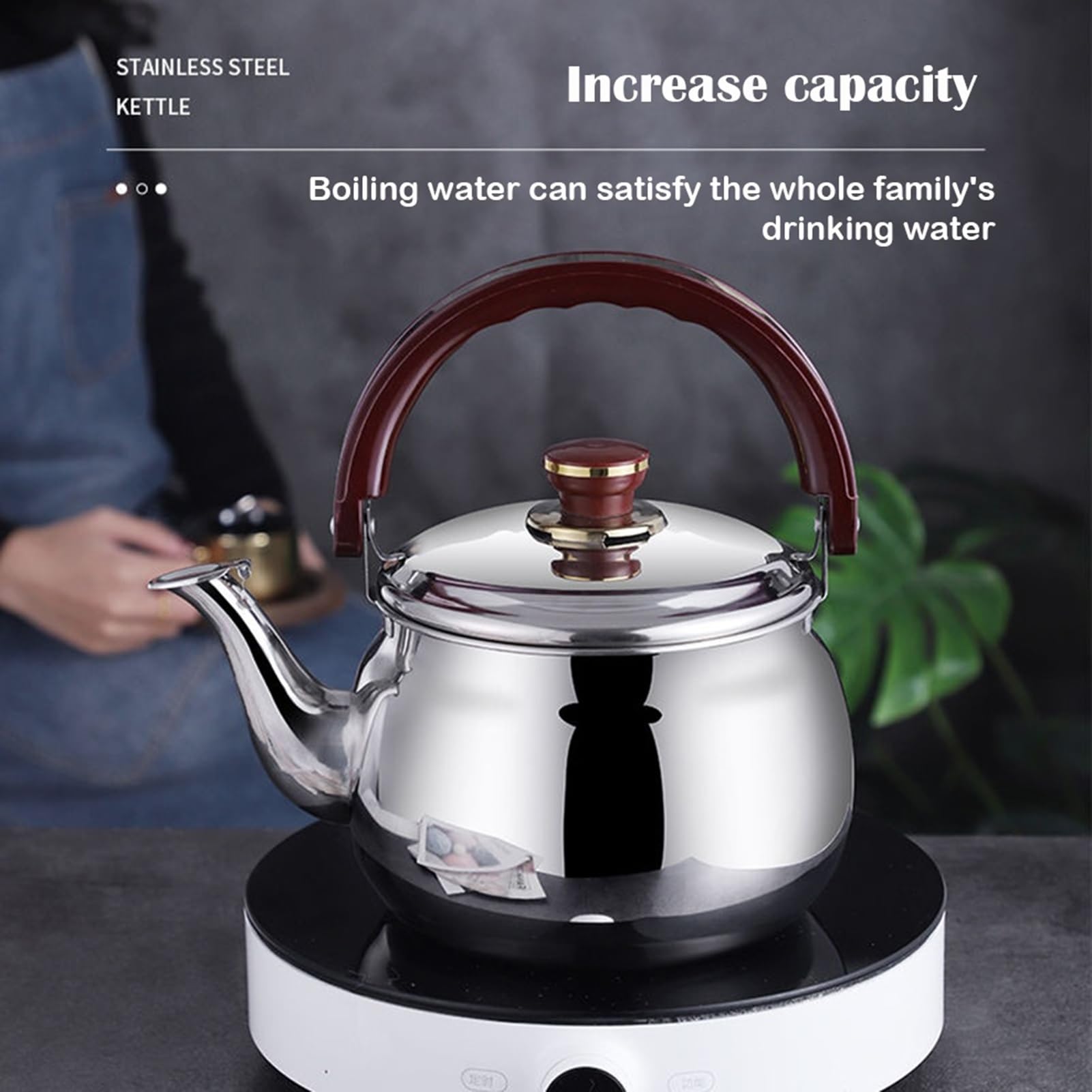 Teekessel aus lebensmittelechtem Edelstahl 304 für den Herd, pfeifende Teekanne mit kühl bleibendem, ergonomischem Griff, geeignet für alle Wärmequellen (1,8 l)