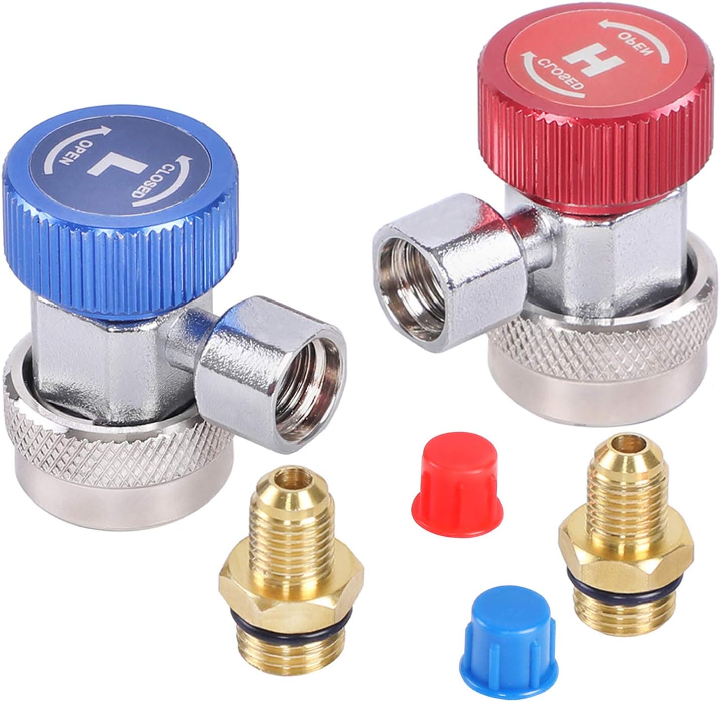 YSTOOL Automotive AC R134a Adjustable Quick Coupler Kit HVAC High Low Connector Conversion with 1/4 inch SAE Male Flare Adapter Work with Standard Auto Air Conditioner Manifold Gauge: Automotive