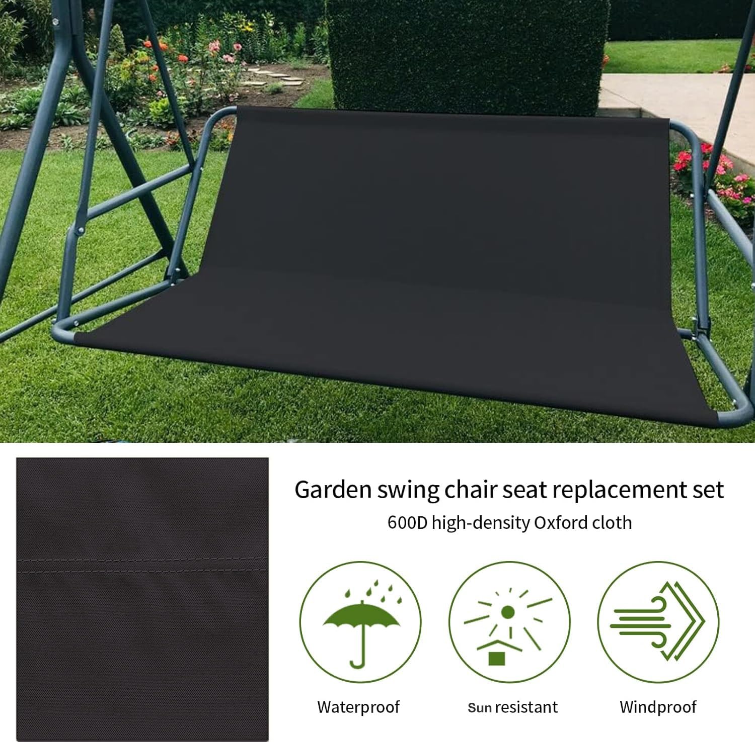 Telo di Ricambio per Altalena da Esterno Parasole in Tessuto Oxford 600D per Sedia a 2/3 posti Ideale per Veranda Giardino Cortile o caffè. Dimensioni: 57x18x22 Pollici.