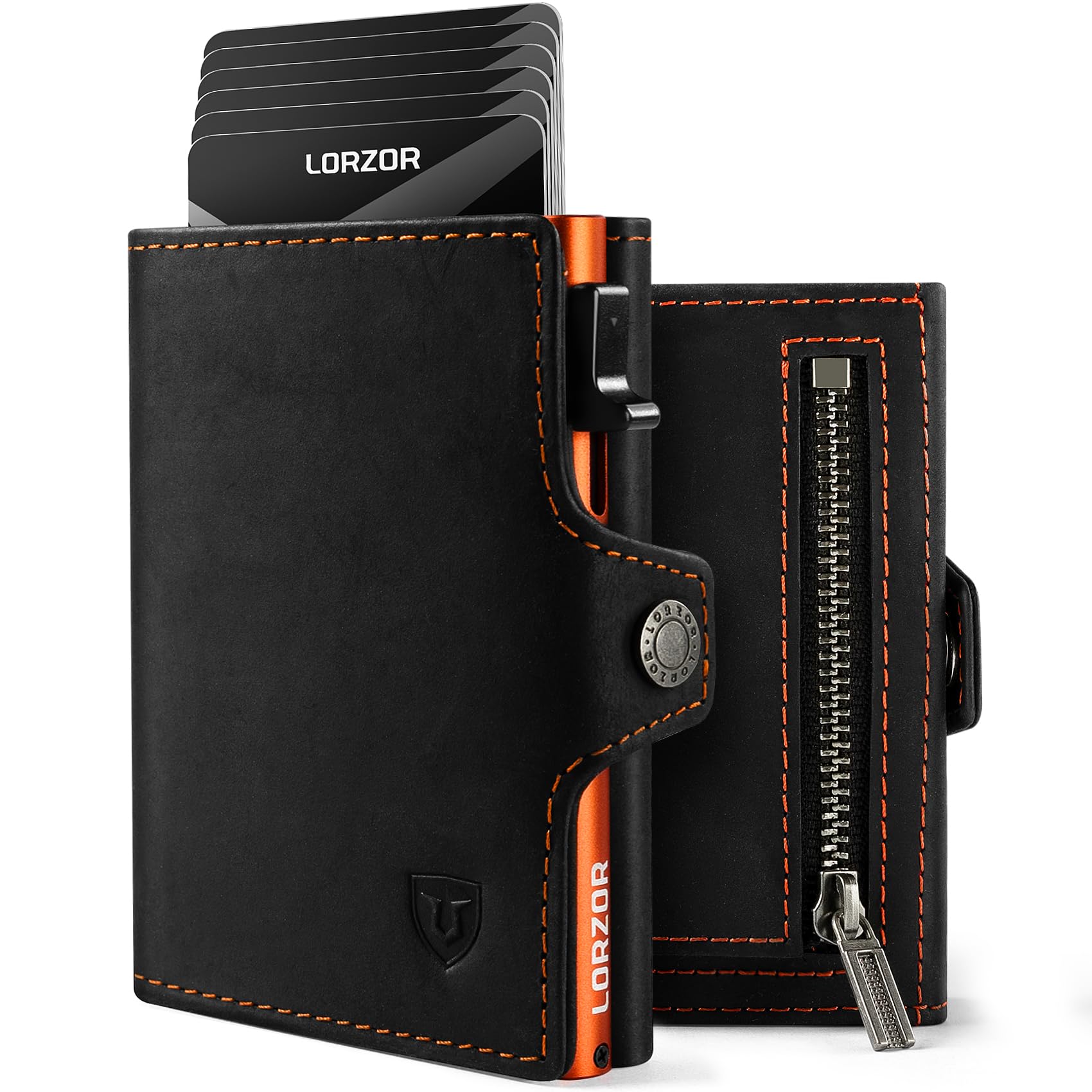 LORZOR® Slim Wallet mit Münzfach, Geldbörse aus Echtem Leder für Herren, RFID Blocker Portemonnaie, Kartenetui, Geldbeutel für 10 Karten, Smart Wallet