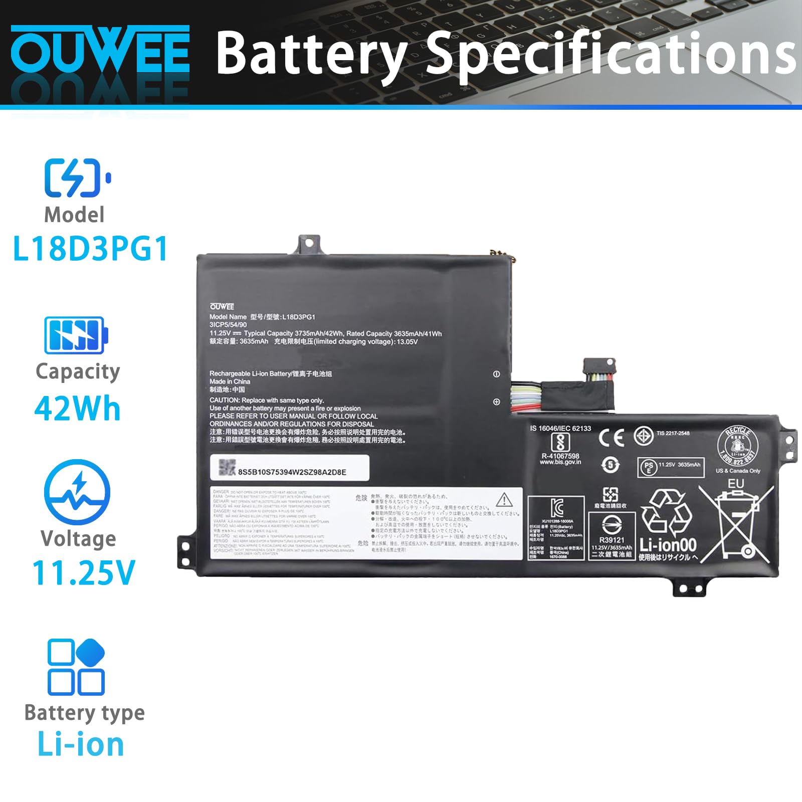 Amazon.com: OUWEE L18D3PG1 Laptop Battery Compatible with Lenovo