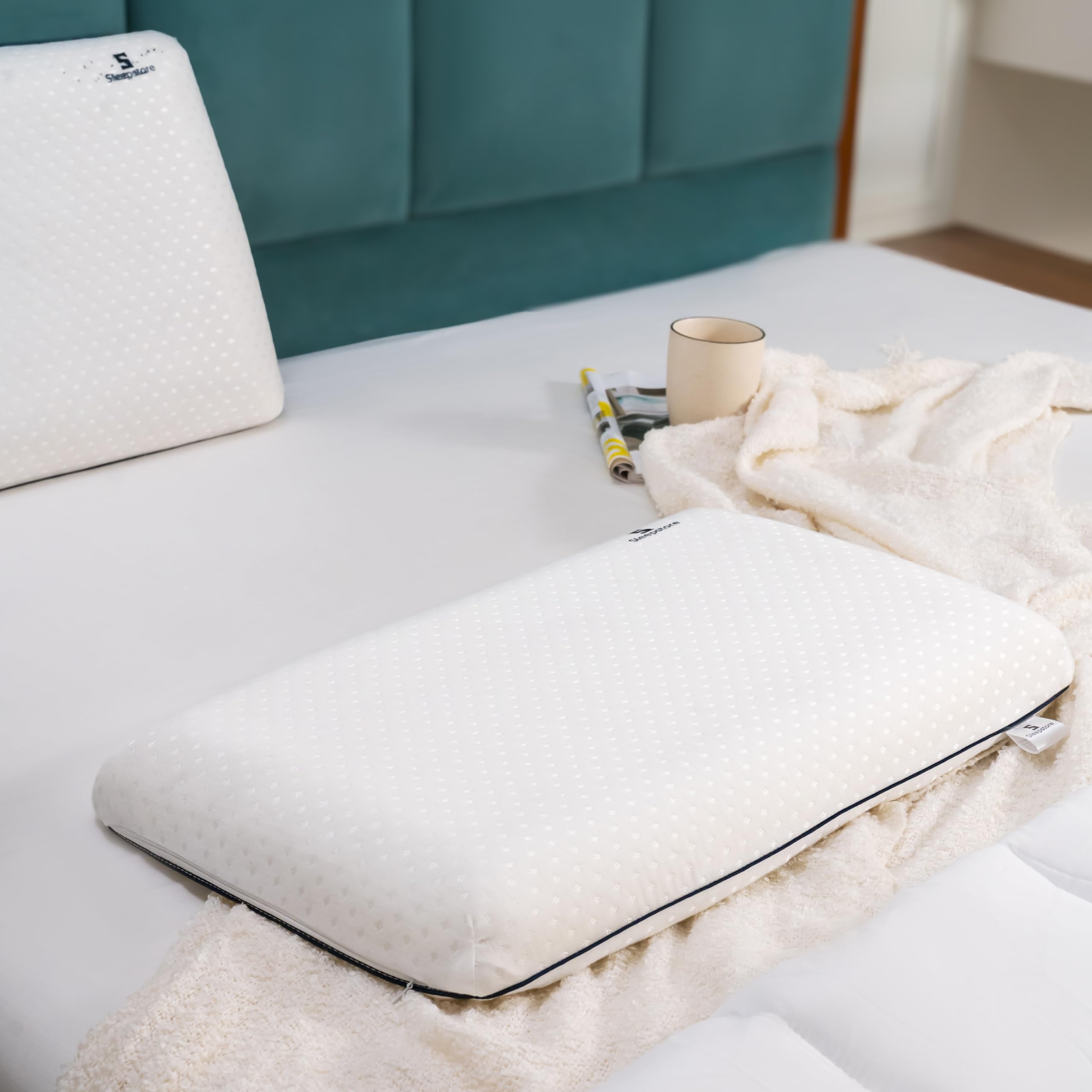 SleepStore Memory Foam Slim Pillow for Neck Pain, 18x27 Inch, Pack of 1 | Thin Pillow for Sleeping | Orthopedic Cervical Flat Pillow for Stomach & Back Sleepers | Breathable & Lightweight (White)-picture-37