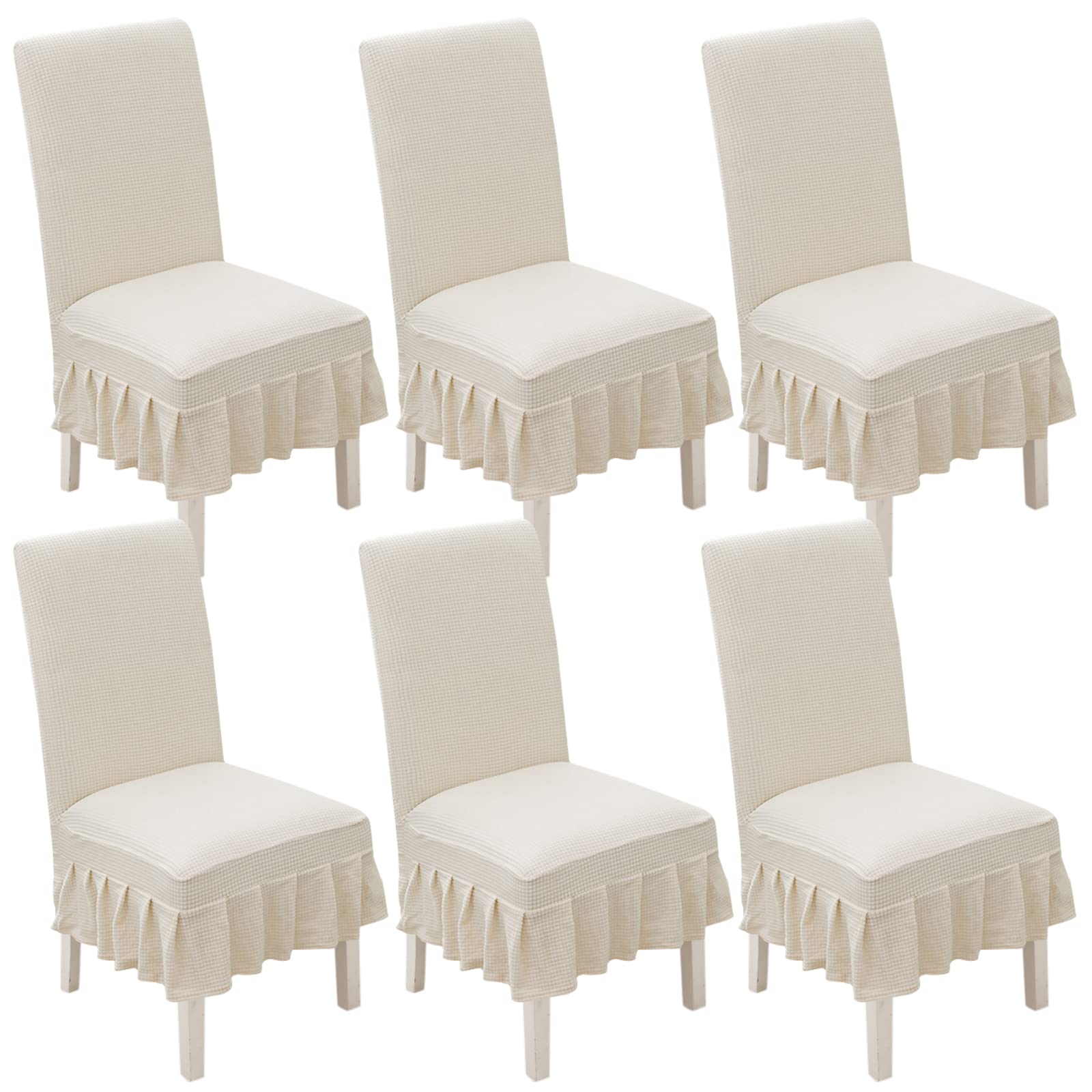 AIUESVZXI Chair Covers for Dining Room Set of 2/4/6,Chair Slipcover with Skirt Chair Covers, for Hotel Ceremony Banquet Wedding Party(White,6pack)