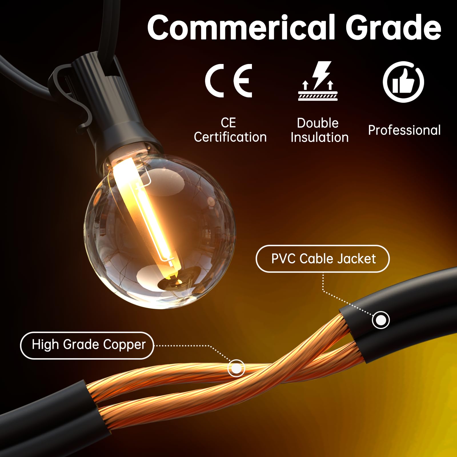 Guirlande Lumineuse Exterieure, 10M Guirlande Guinguette Exterieur avec 25+3 Ampoules LED, IP44 Imperméable Decoration Extérieur et Intérieur pour Terrasse, Jardin, Chambre, Salon