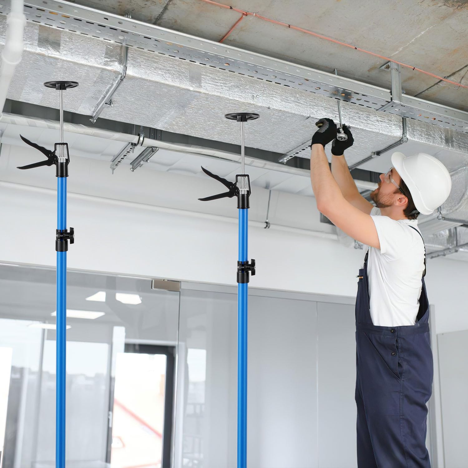 Deckenstütze 2er Set, Montagestütze höhenverstellbar 115-290 cm, je 50 kg pro Stütze, Einhand-Teleskopstütze für Trockenbau, Deckenarbeiten und Renovierung