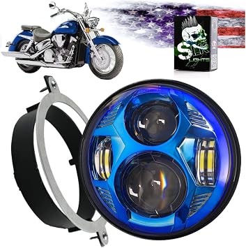 SLK-Customs VTX 5 3/4" LED Headlight Kit with Bracket and Hardware - Plug and Play Daymaker - Compatible with Honda VTX non F models Blue