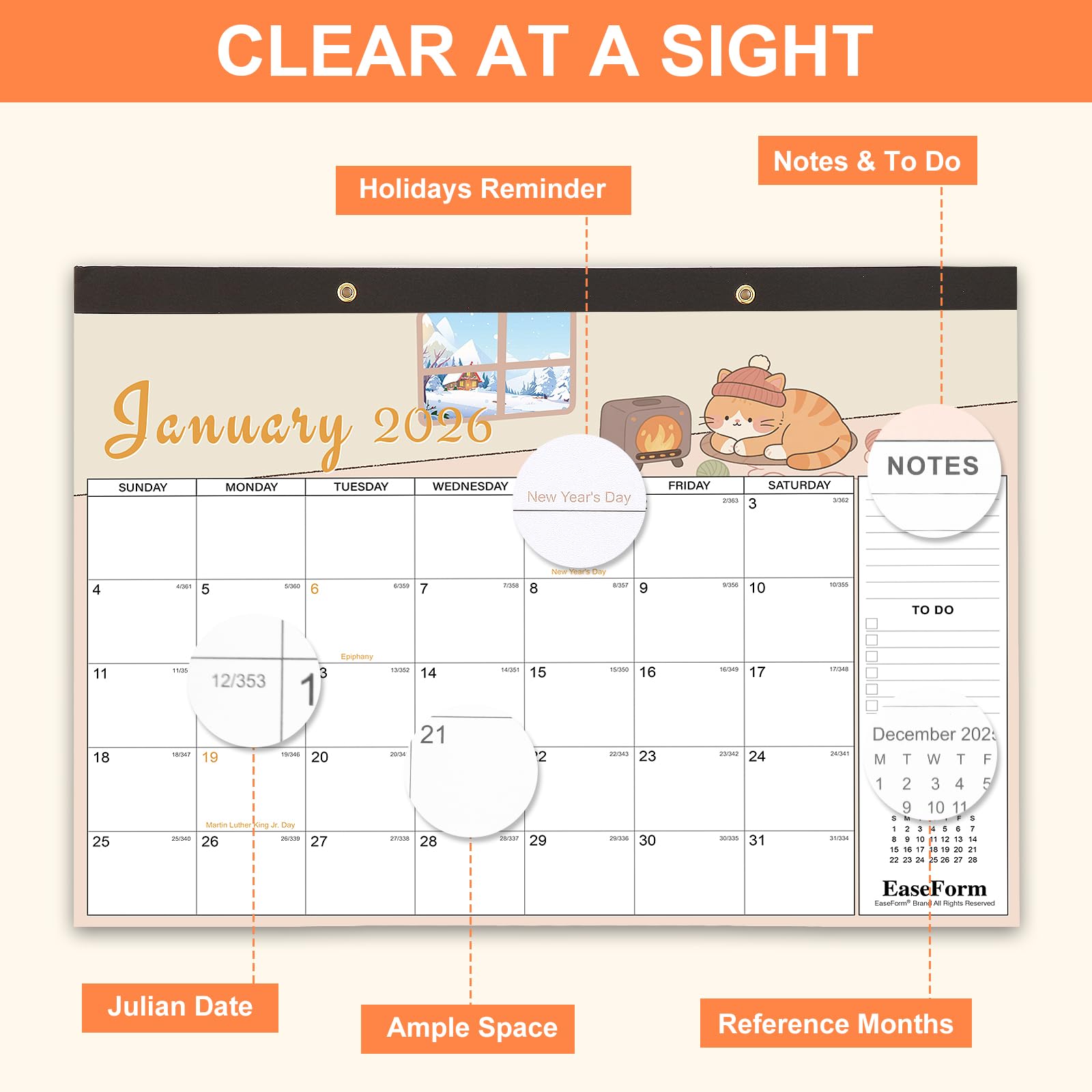 24-Monats-Schreibtischkalender 2026–2027, großer 43,2 x 30,5 cm Desktop/Wand-Monatskalender von Januar 2026 bis Dez. 2027, 2-Jahres-Kalender mit Notizen und To-Do, für Zuhause, Schule oder
