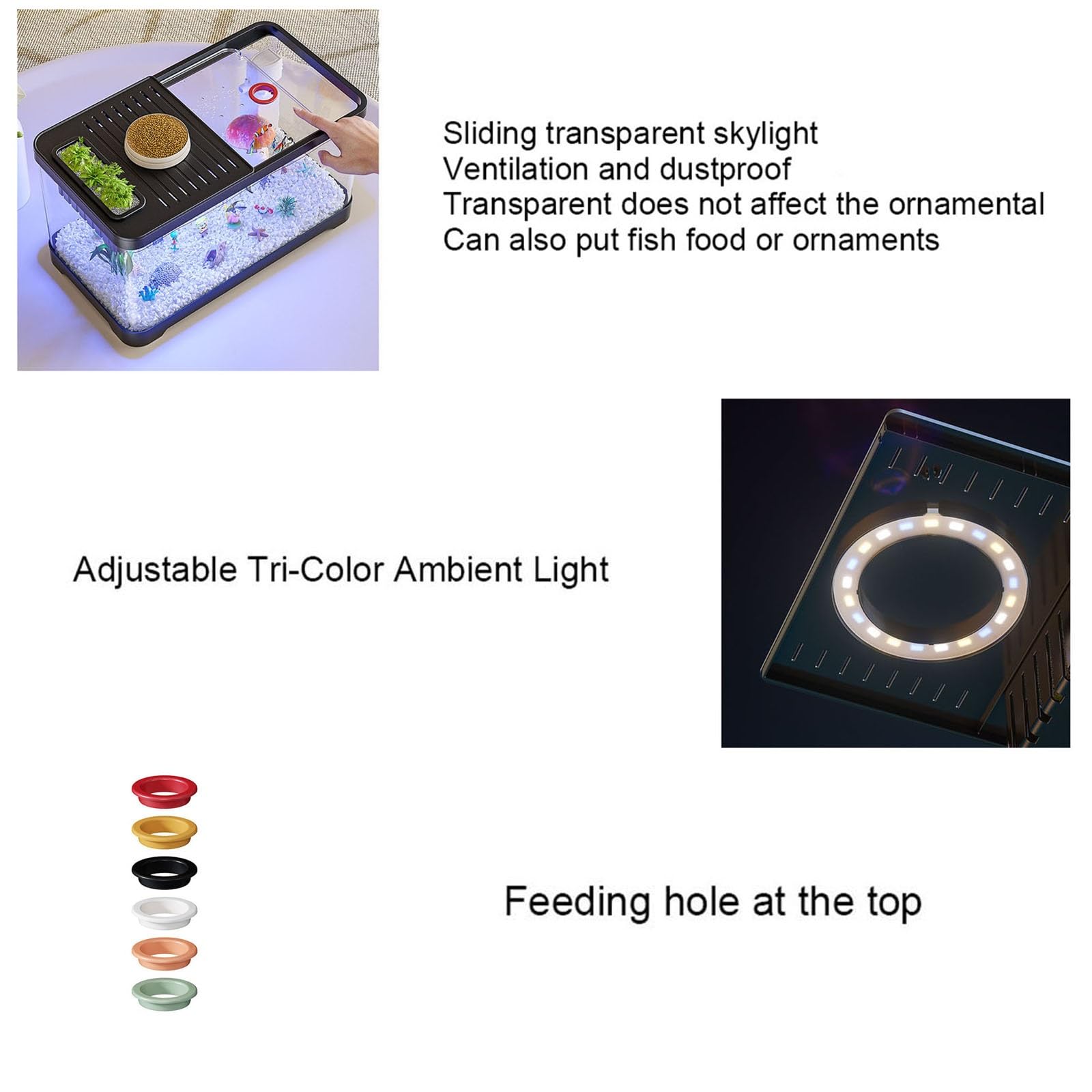 Aquarium Komplett-Set, 38,8 * 21,5 * 21,2 cm Fischtank Mit LED, 3-in-1 Selbstreinigende Filter, Glasbecken Mit Deckel, Klein Aquaristik Dekor Für Zuhause, Büro, Wohnzimmer