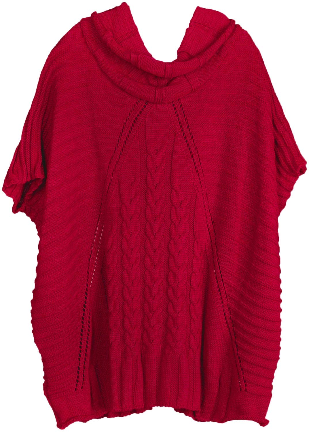 styleBREAKER Women Knit Poncho with Cable Stitch Pattern, Sleeves and Collar 08010054, Colour:Red