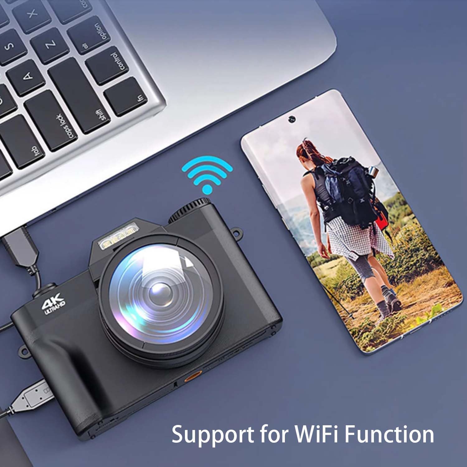 Trovoro Fotocamera Digitale 2025 – 56MP 4K UHD, Schermo Pieghevole 3.0″, Wi-Fi, Time-lapse, Supporto Microfono Esterno (nero + 32GB) - 2