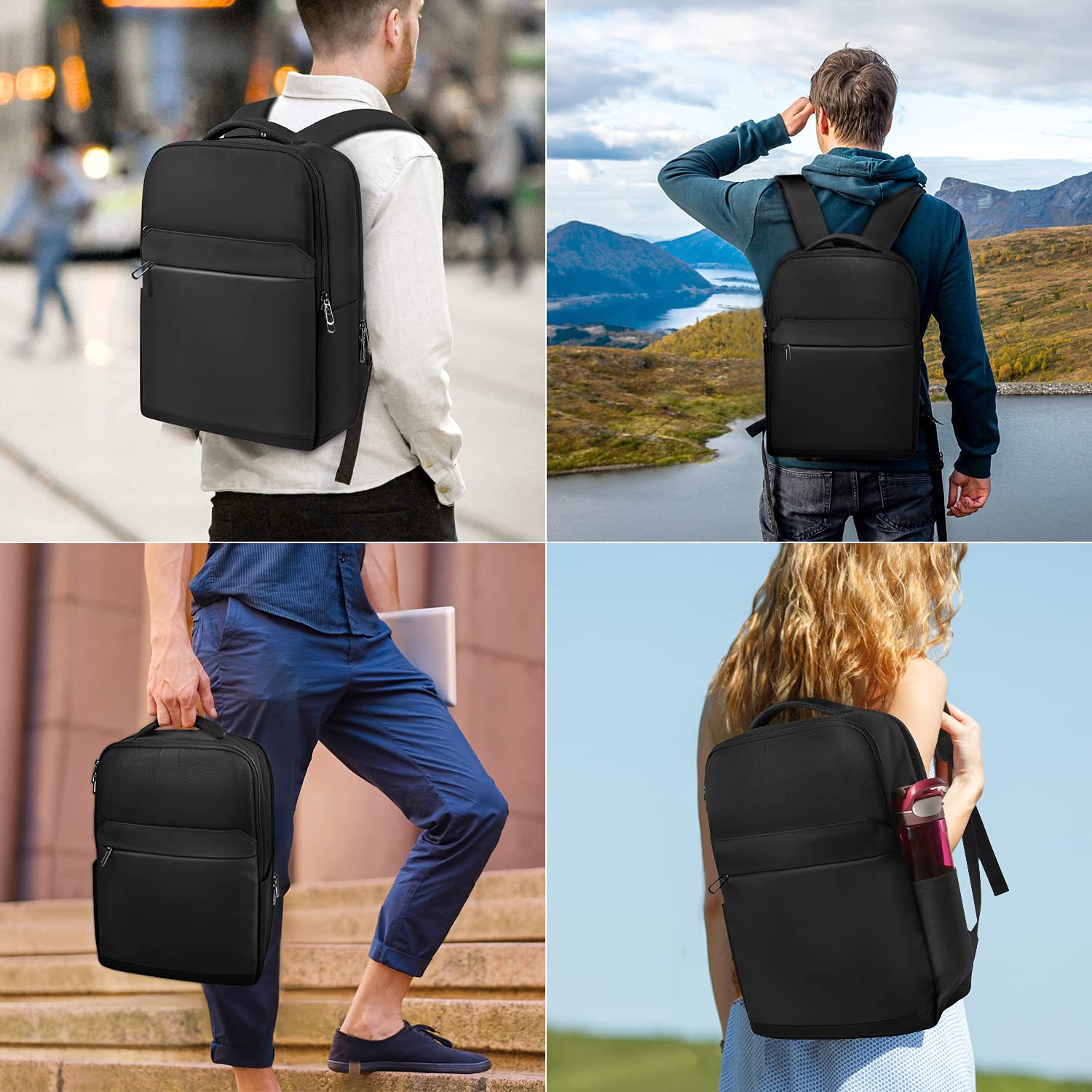 SONAMBULO Mochila Hombre para Ordenador Portátil 15.6 Pulgadas, Mochila de Trabajo Impermeable para Universidad y Oficina con Puerto USB, Mochila Profesor Elegante, Negro