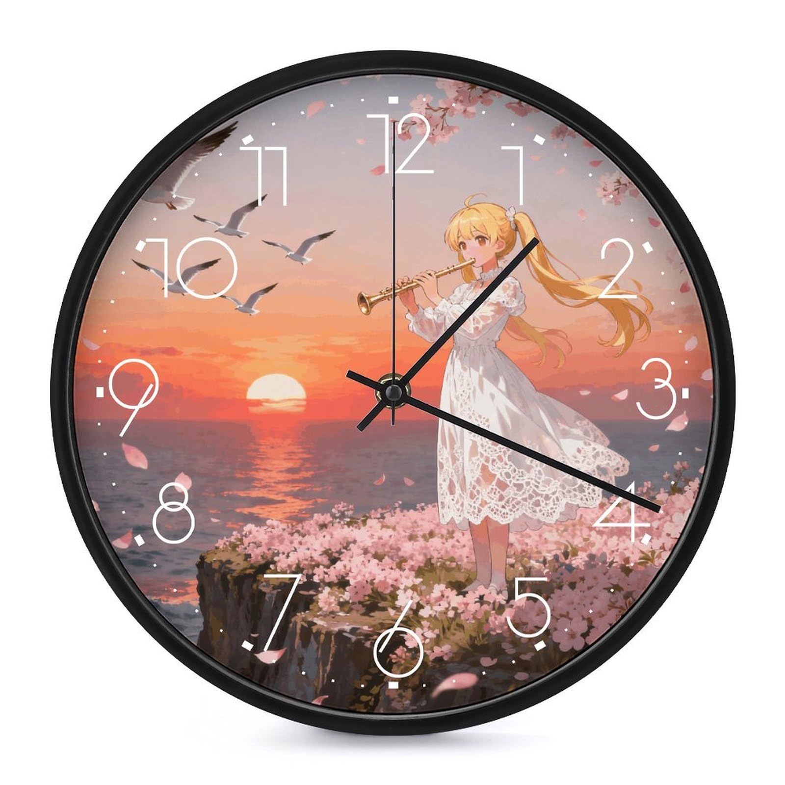 Horloge anime flûte joueur idee cadeau originale pendule murale silencieuse pour chambre bureau