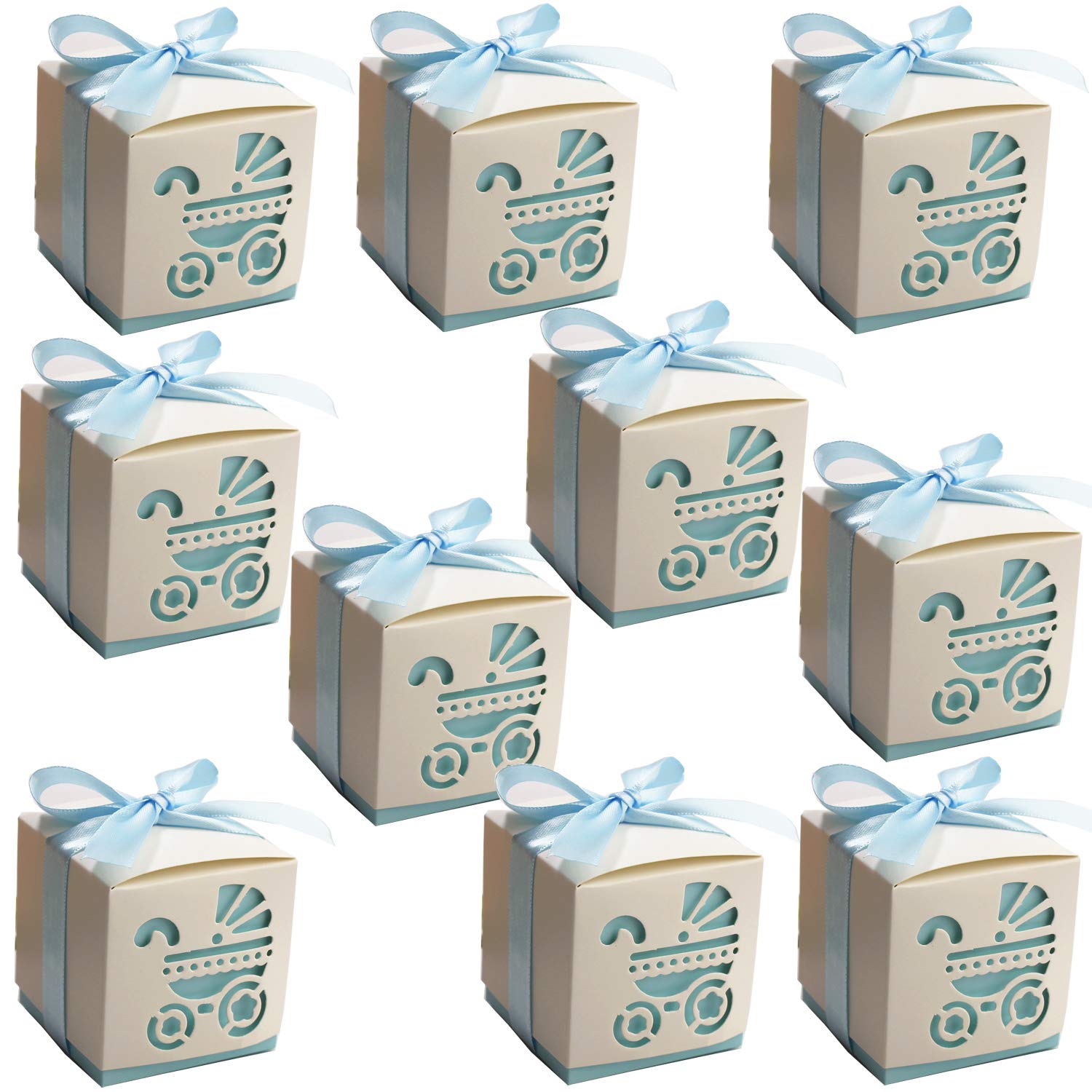 RasuImpex 10pcs 2.4" Mini Baby Shower Baby Cart Shaped Candy Baby Favor Box (6x6x6) cm Paper Treat Boxes with Craft Ribbon for Baby Shower Wedding Party (Blue) #RasuDecor (B08X6RBBHH) Amazon Price History, Amazon Price Tracker
