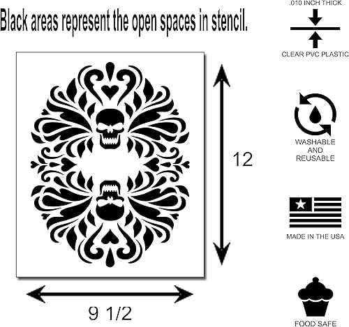 Miniatura 2 de Plantilla gótica de damasco de doble calavera de 9 12 x 12 pulgadas decorativa floral Halloween manualidades y pintura