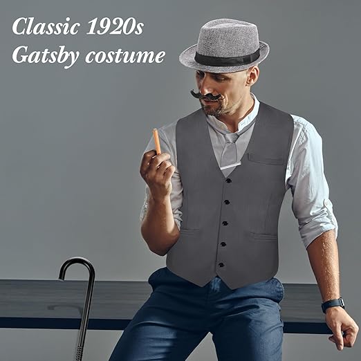 Jaren 20 herenkostuum accessoires outfit met gangstervest fedora hoed
