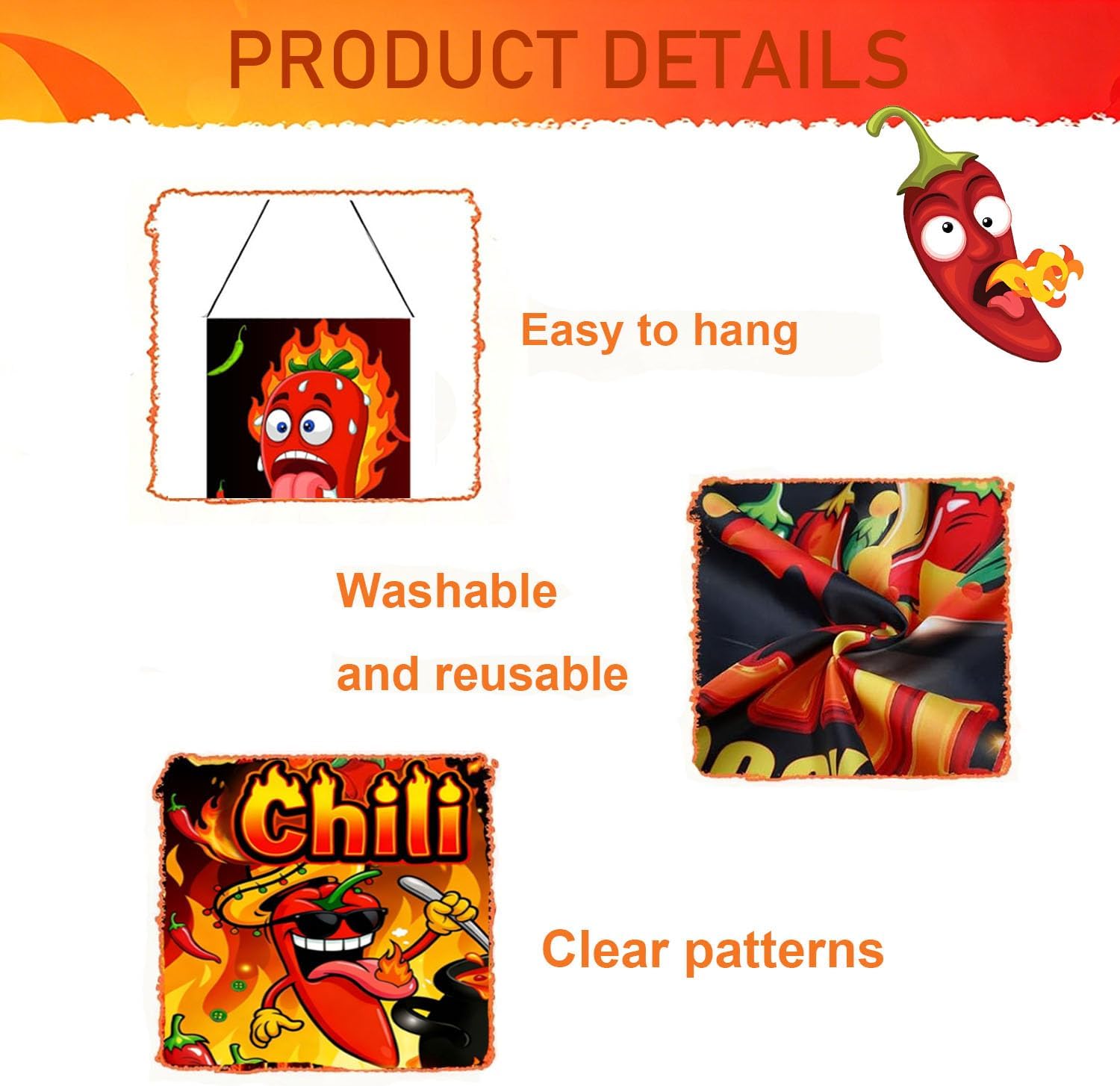 Chili Cook Off Banner Decorations Set 3Pcs, Hanging Porch Sign for Chili Contest & Mexican Fiesta Cooking Party Supplies