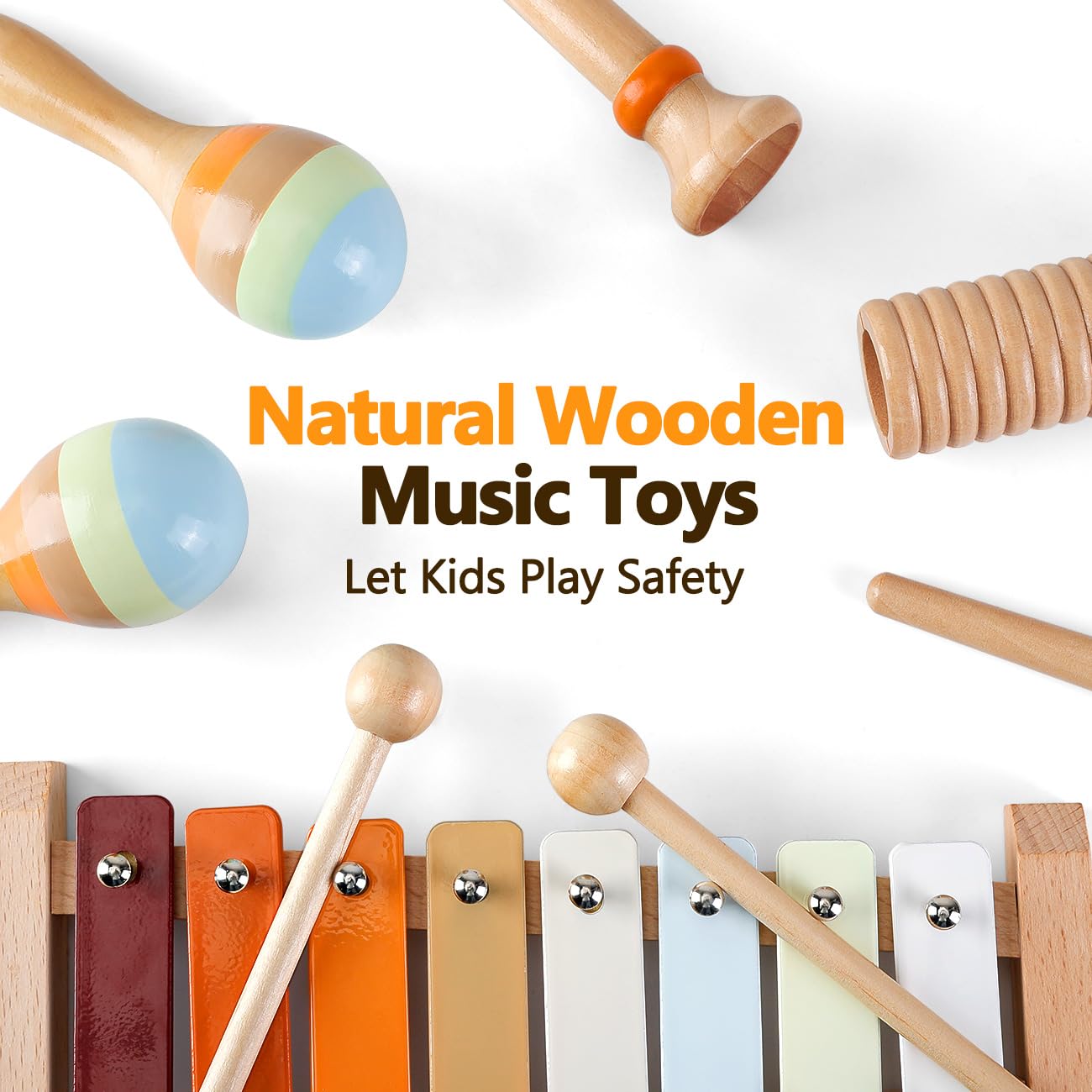 Wooden Musical Toys For Toddlers 1-3 - One 1st Birthday Easter Gifts For Boy & Girl 1-2, Montessori Toys For 2 3 Year Old, Musical Instruments With Drum For Baby Preschool