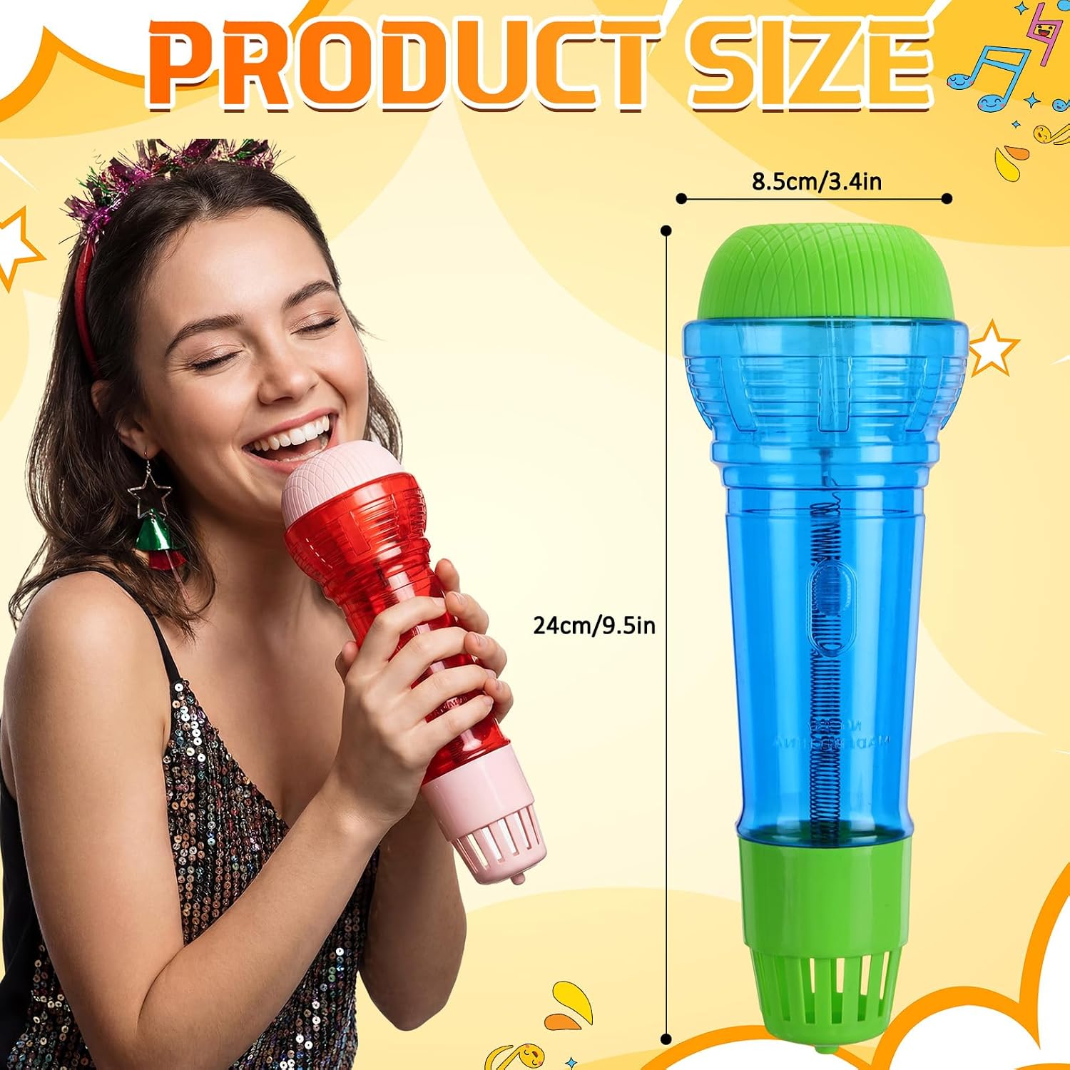 6 Pack Large Echo Microphone No Battery Fun Voice Amplifying Mic Multicolored Retro Speech Therapy Lightweight Singing Mic for Music Birthday BBQ Party Supplies, 9.5 Inch