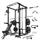 RitFit Multi-Function Squat Rack Power Cage PPC03 with Cable Crossover System, 1000LBS Capacity Power Rack and Packages with Optional Weight Bench, Barbell Weight Set, for Garage Workout & Home Gym