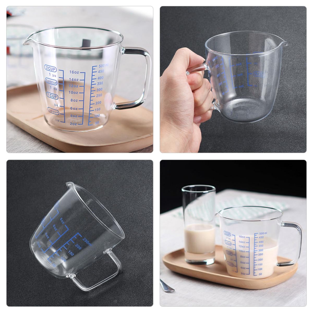 jojofuny Tazas Medidoras de y Resistencia al Desgaste Juego de 2 de 250ml y 500ml Medición Clara para Cocina y Restaurante