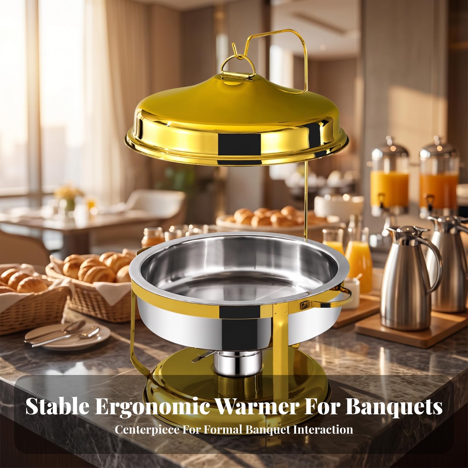 Scaldavivande Lucido Chafing Dish con Coperchio a Cupola, Stabile, Scaldavivande con Coperchio a Rullo, per Banchetti, Oro