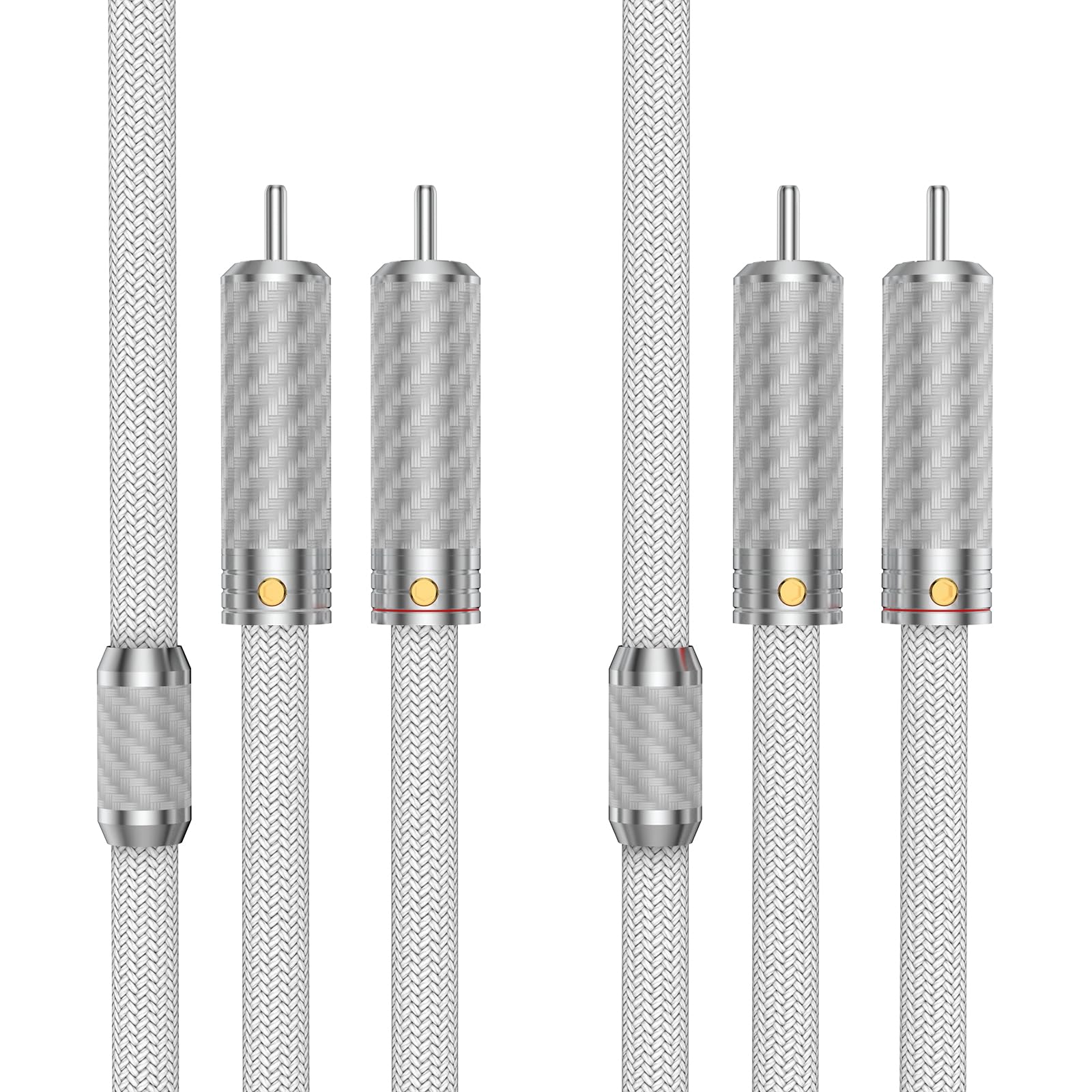 Cinch Kabel Subwoofer Kabel, A Paar Cinch zu Cinch Audiokabel 4-Kerne 1.2mm Versilbert Audio Kabel 7.8mm Diameter Chinch RCA-Kabel für Verstärker/Fernsehen/DVD/Heimkino (2M, Weiß)