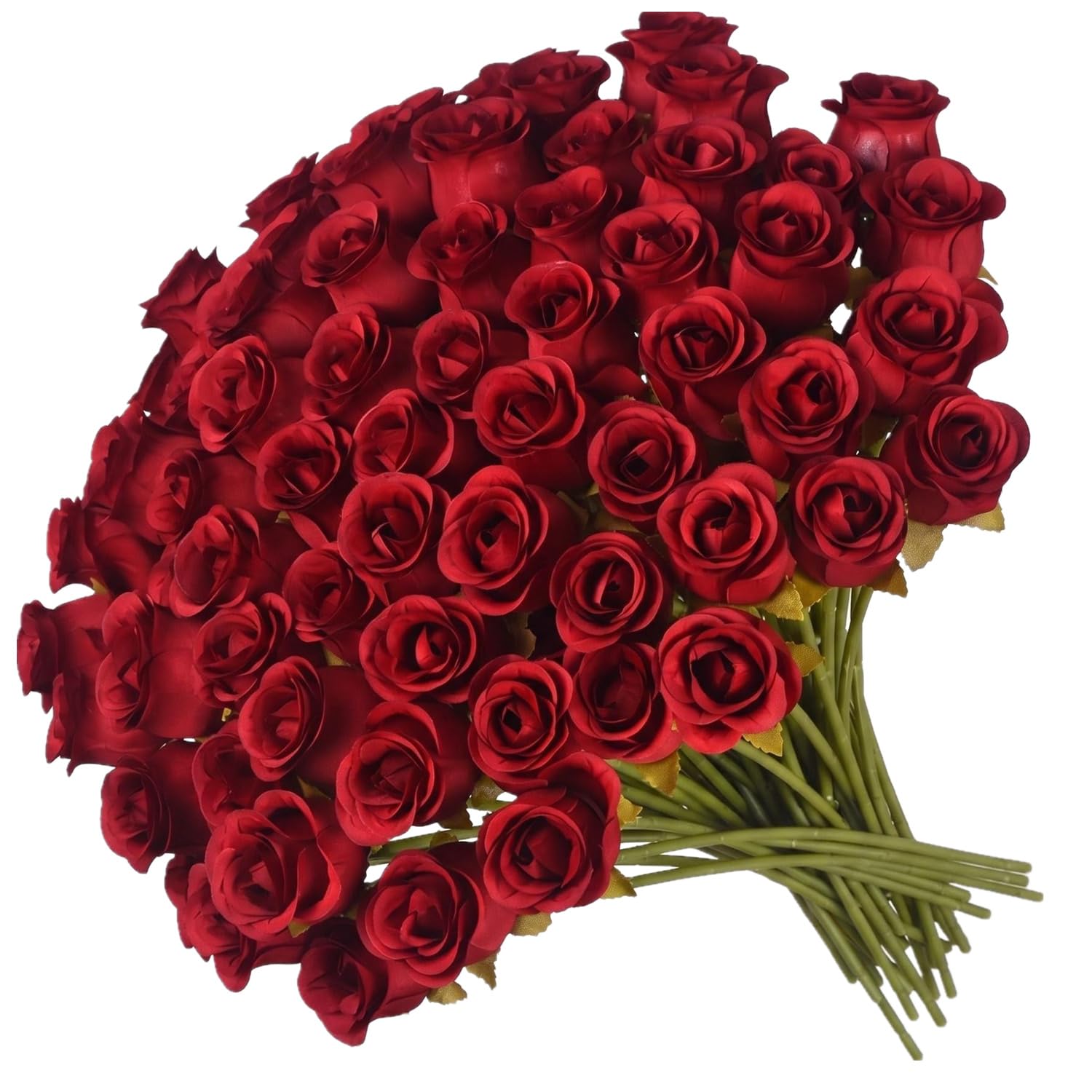 Kymo 50PCS 11.81" Long Stem Fabric Artificial Roses, Realistic Fake Rose Bouquet for Wedding Centerpieces, Bridal Bouquet, Valentine's Gifts, Artificial Flowers & Home Decor (Kymo‑Rose‑WineRed)