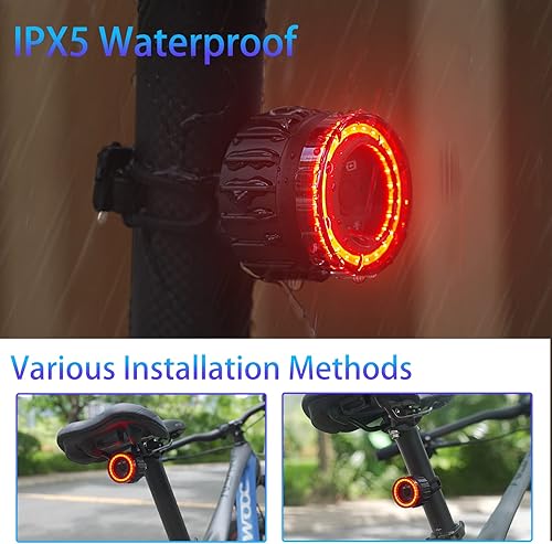 Miniatura 5 de OOPSCOOL Luz trasera de bicicleta inteligente con luz de freno trasera de bicicleta, encendidoapagado automático, USB C, recargable, antirrobo,