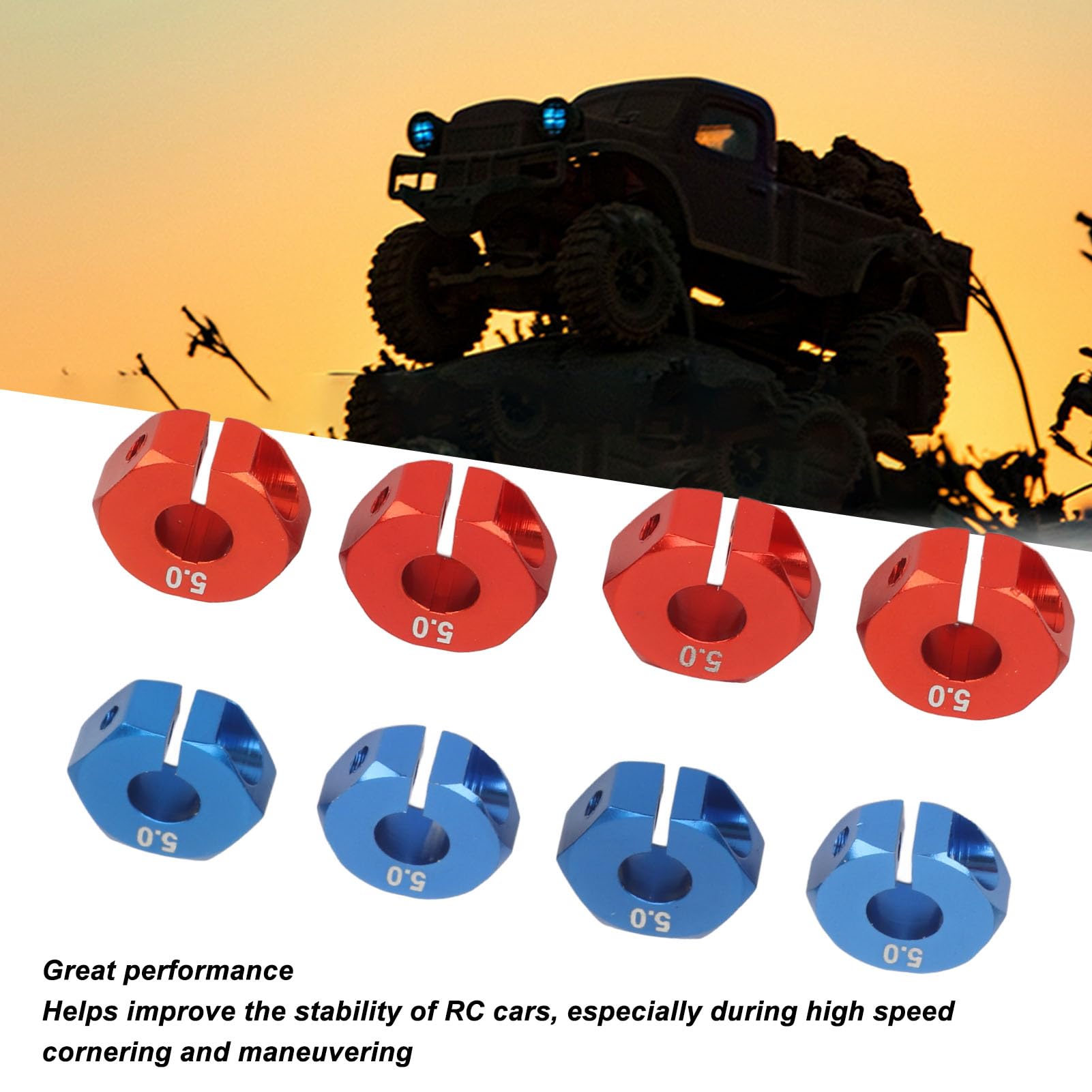 Rad-Sechskant-Naben-Adapter Set (8 Stück) - Aluminium, 12mm, Für RC Trucks Von Redcat, Axial, HSP