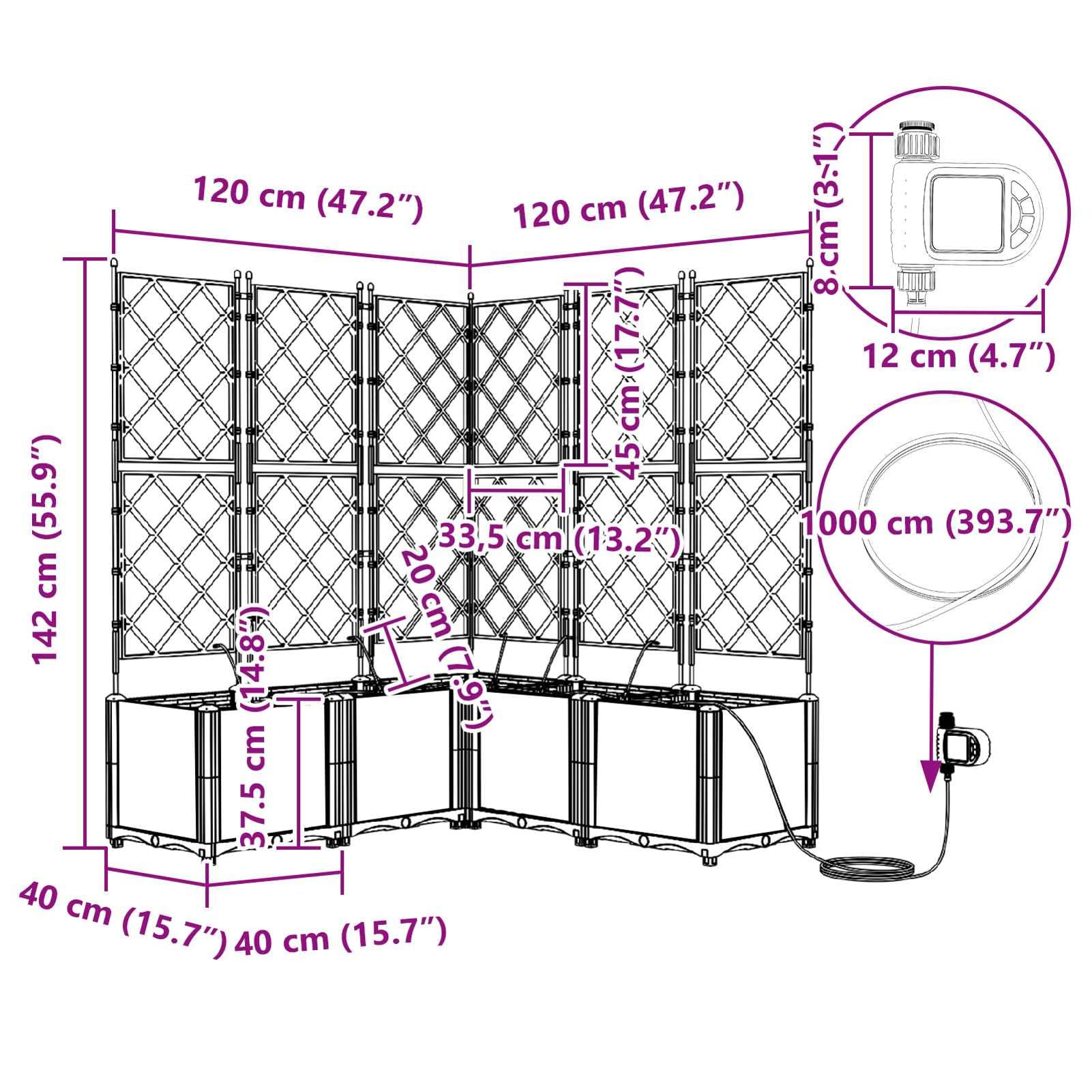 Geecher Vaso da Giardino 3 Pezzi, Sistema di irrigazione Integrato, 120 x 120 x 142 cm, Acciaio, Grigio, fioriera per Esterni per Principianti e Appassionati di Giardinaggio