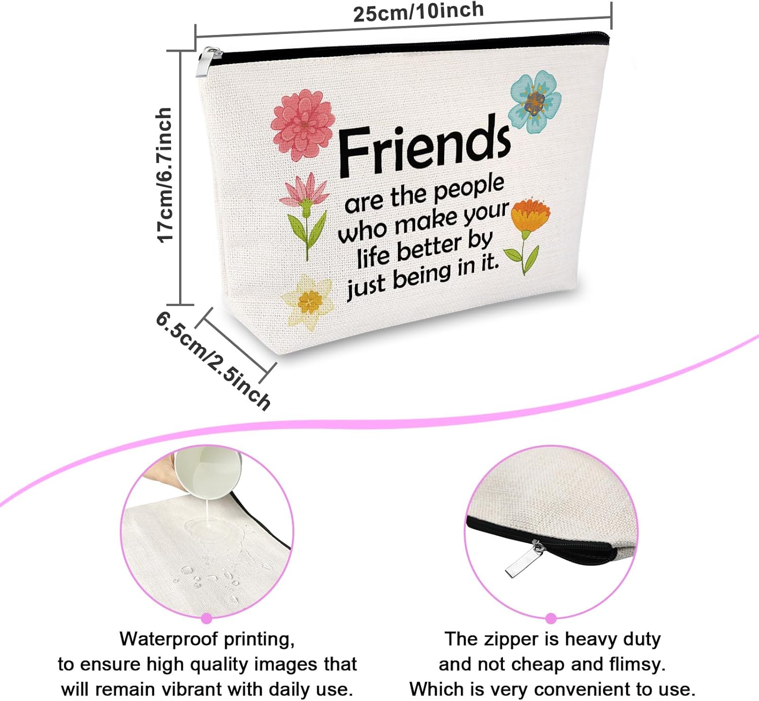Friendship Gifts Makeup Bag Best Friend Birthday Gift for Women Long Distance Friendship Presents for Bestie Cosmetic Bag Birthday Christmas Gifts Idea for Women Her Sister Zipper Travel Pouch - Image 2