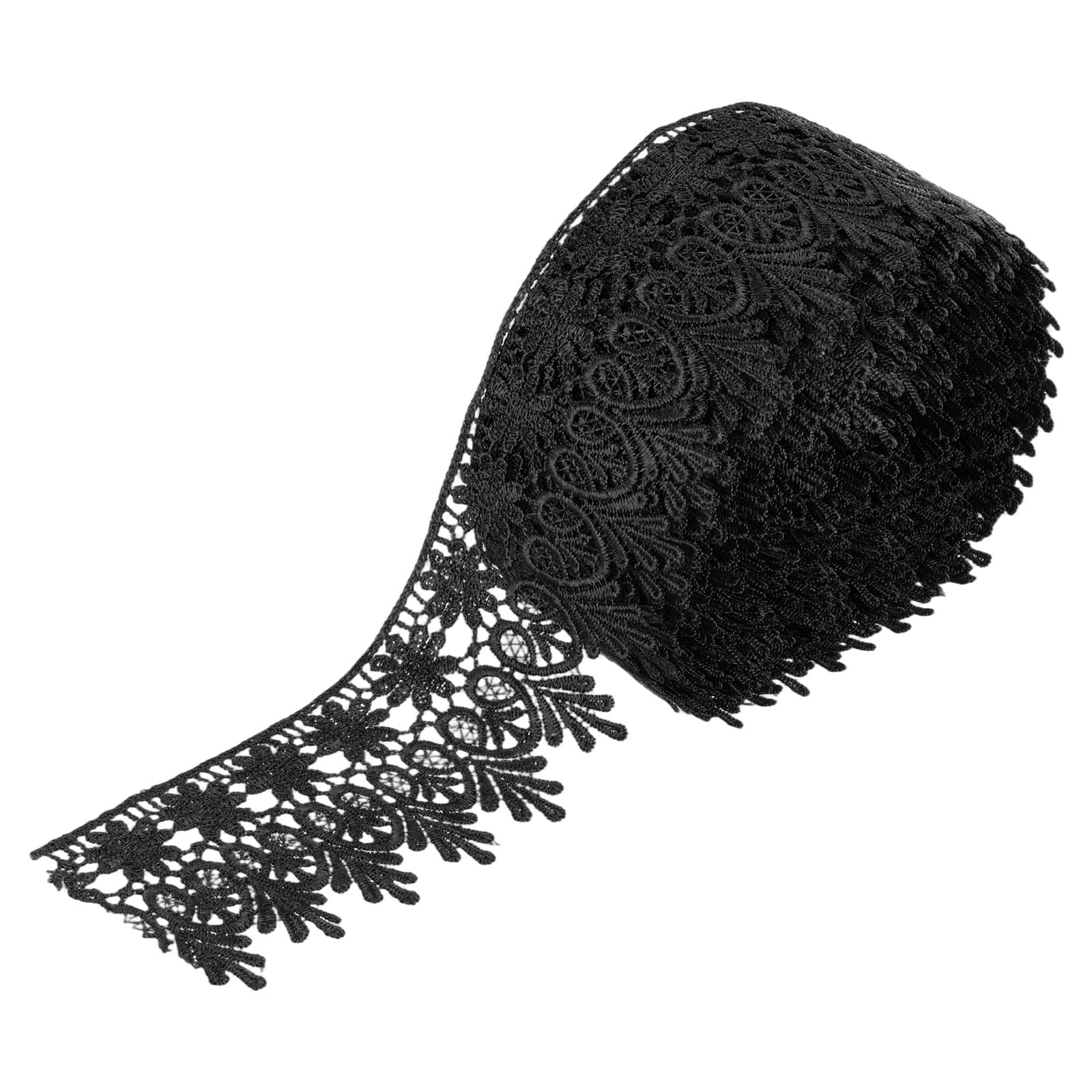 sourcing map 3 Inch Wide 15 Yard Lace Ribbon Floral Pattern Black Embroidered Lace Trim Ribbon for Sewing Making, and DIY Crafts, Gift Wrapping, Wedding Decor