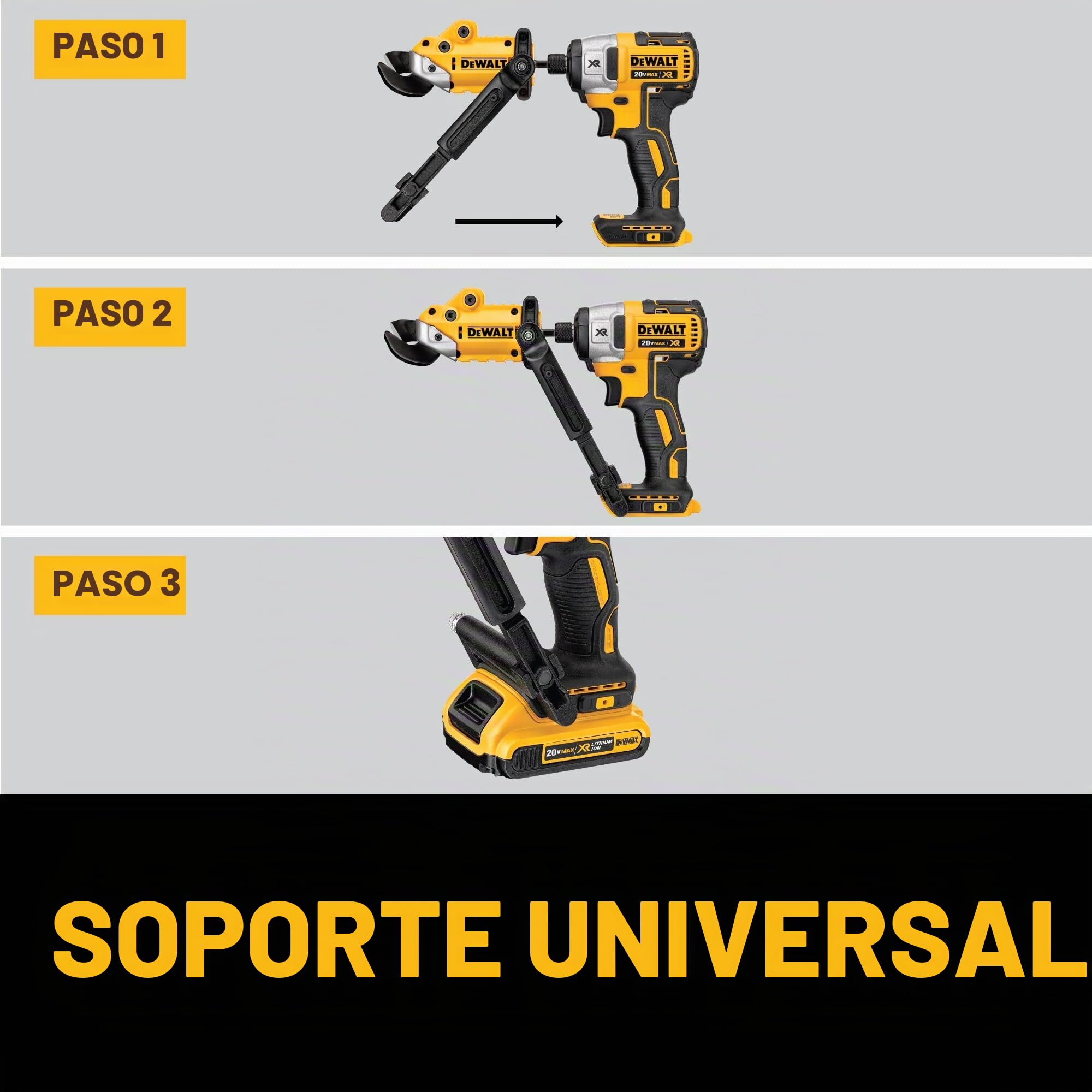DEWALT Accesorio para taladro de corte de metal, listo para impacto, cabezal giratorio de 360 grados, corta material de 18 GA (DWASHRIR) (amarillo, negro)