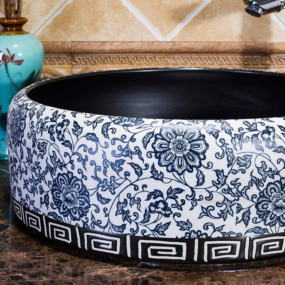 Umywalka Łazienkowa Nablatowa, Niebiesko-Biała Ceramiczna Umywalka Łazienkowa, Porcelanowa Umywalka Ceramiczna Nablatowa Ceramiczna Umywalka Łazienkowa