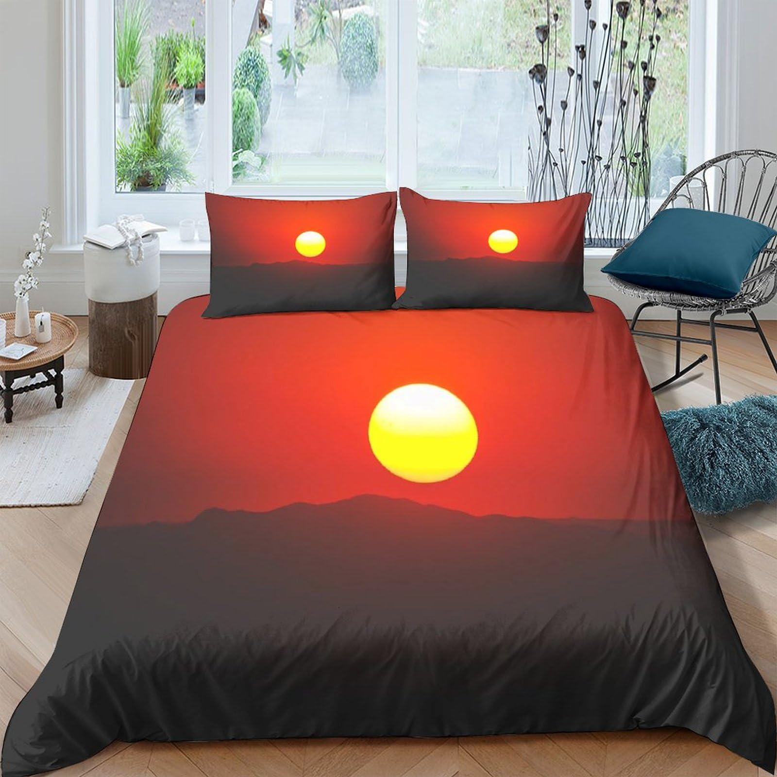 BARDYS Sunset Duvet Cover with Pillowcaser Kids 3D Printed Bedding Nature Comforter Cover Soft Microfiber Quilt Cover for Girls, Boys Bedding Set，with Zipper Closure Double（200x200cm）